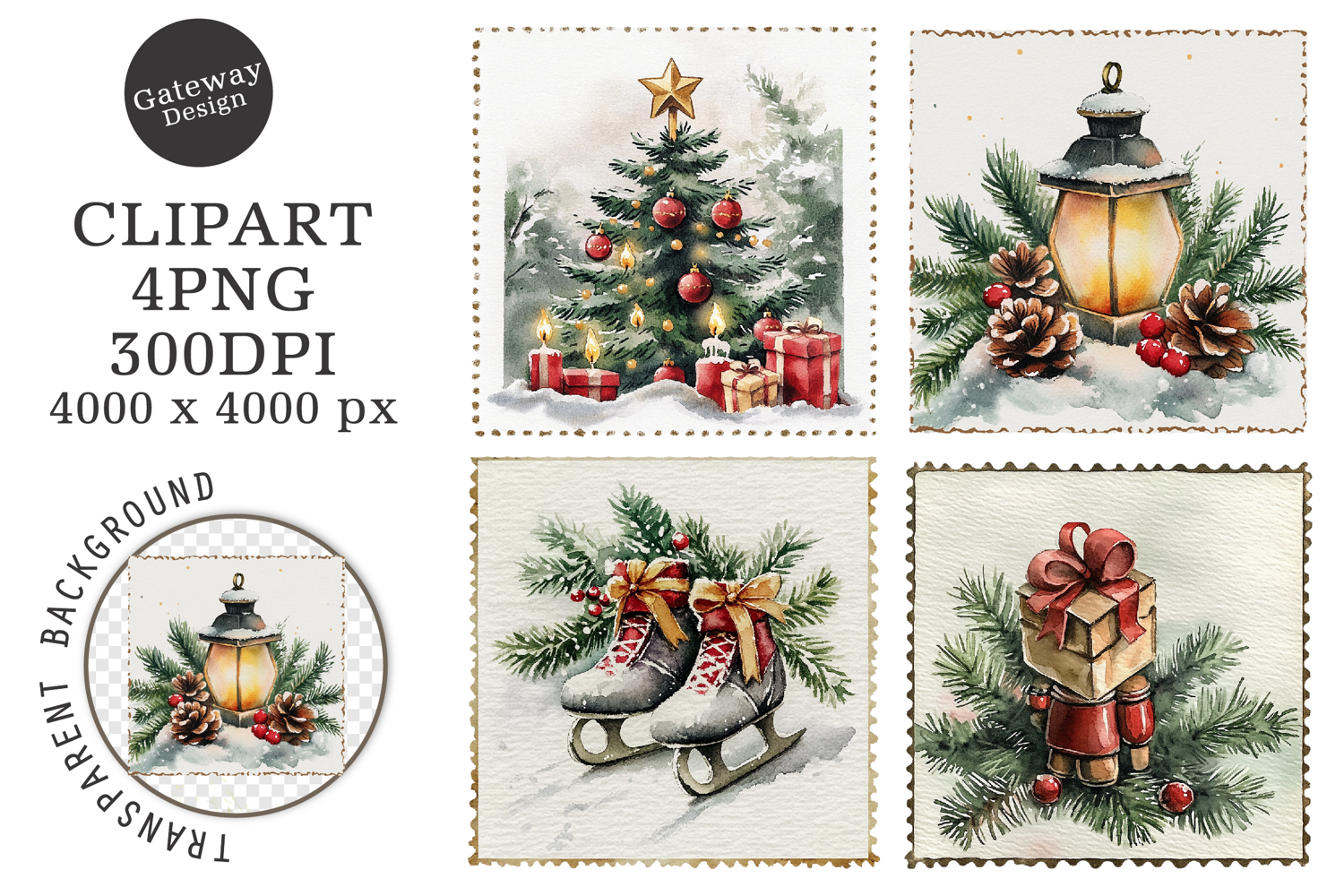 Vintage Christmas Postage Stamps Clipart product image 1