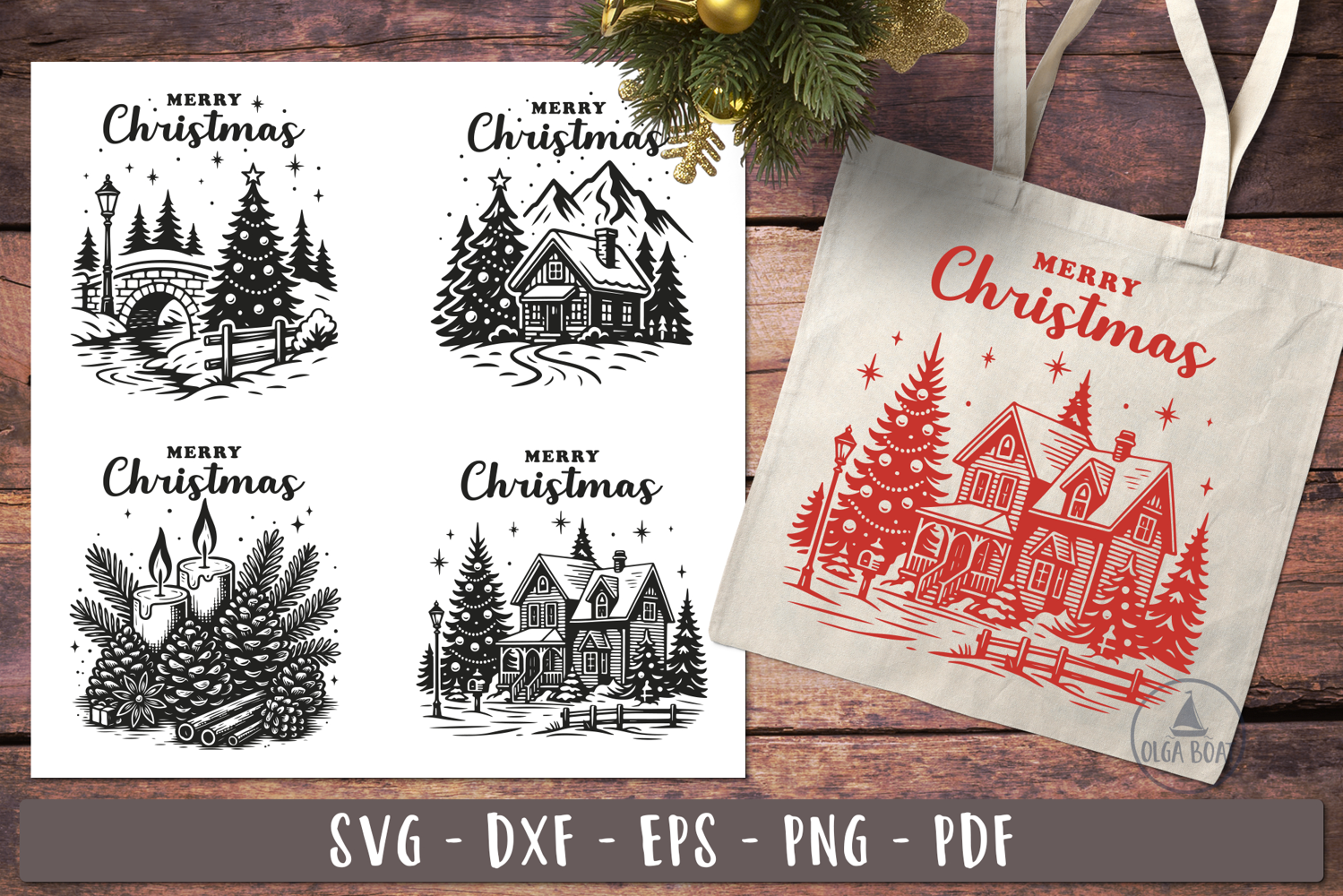 Vintage Christmas Scene SVG graphic designs