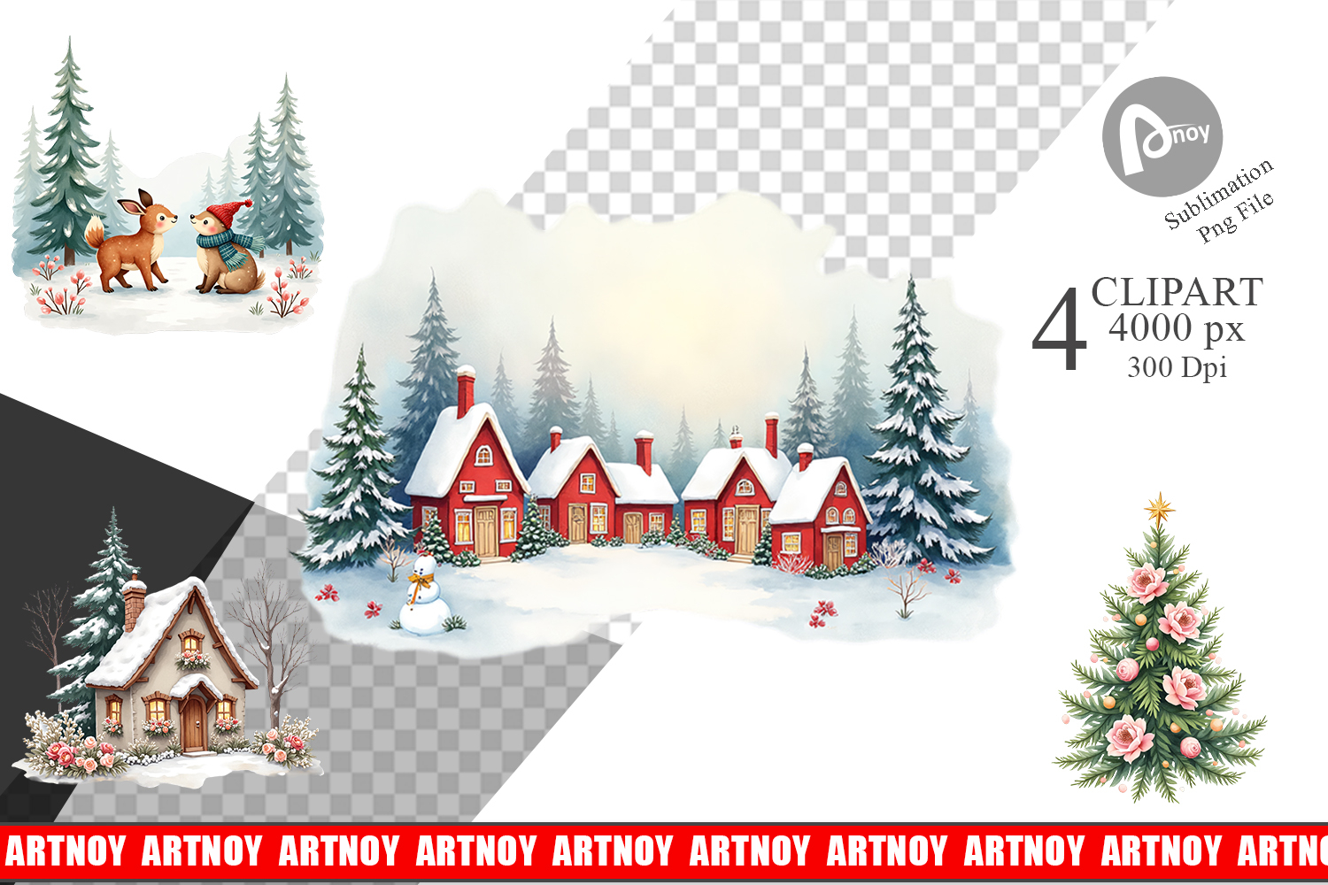 Clipart Vintage Christmas Scenes Watercolor product image 1