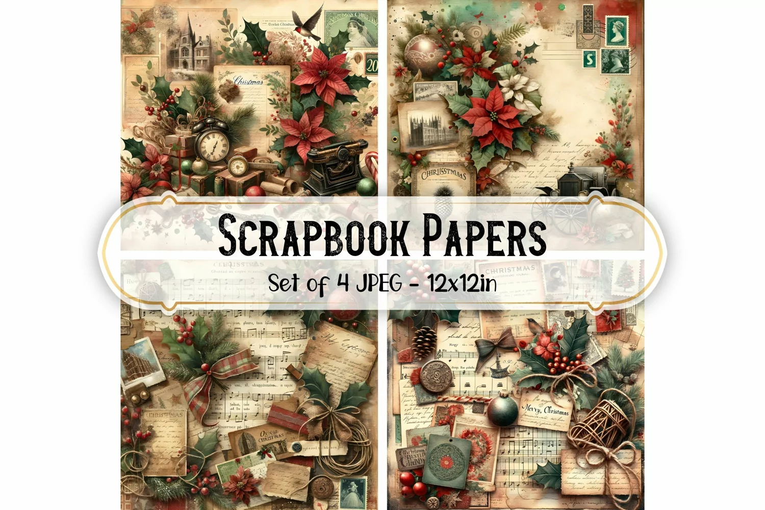 Vintage Christmas Scrapbook Papers Junk Journal Background