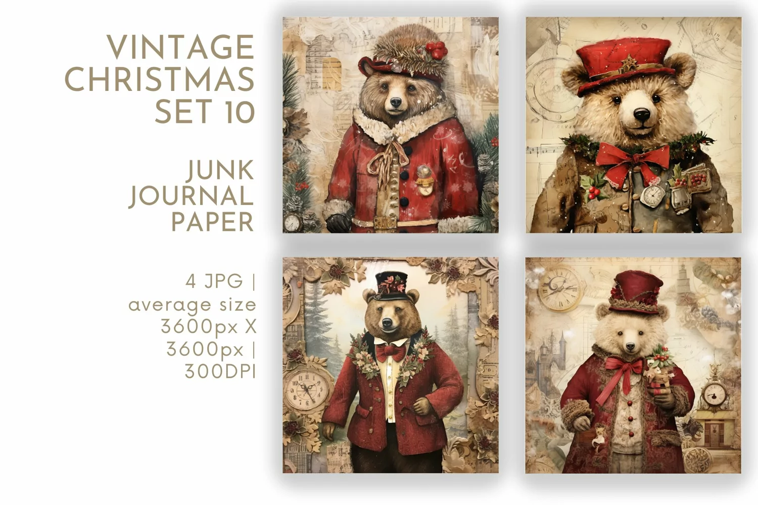 Vintage Christmas Junk Journal Paper JPG product image 1