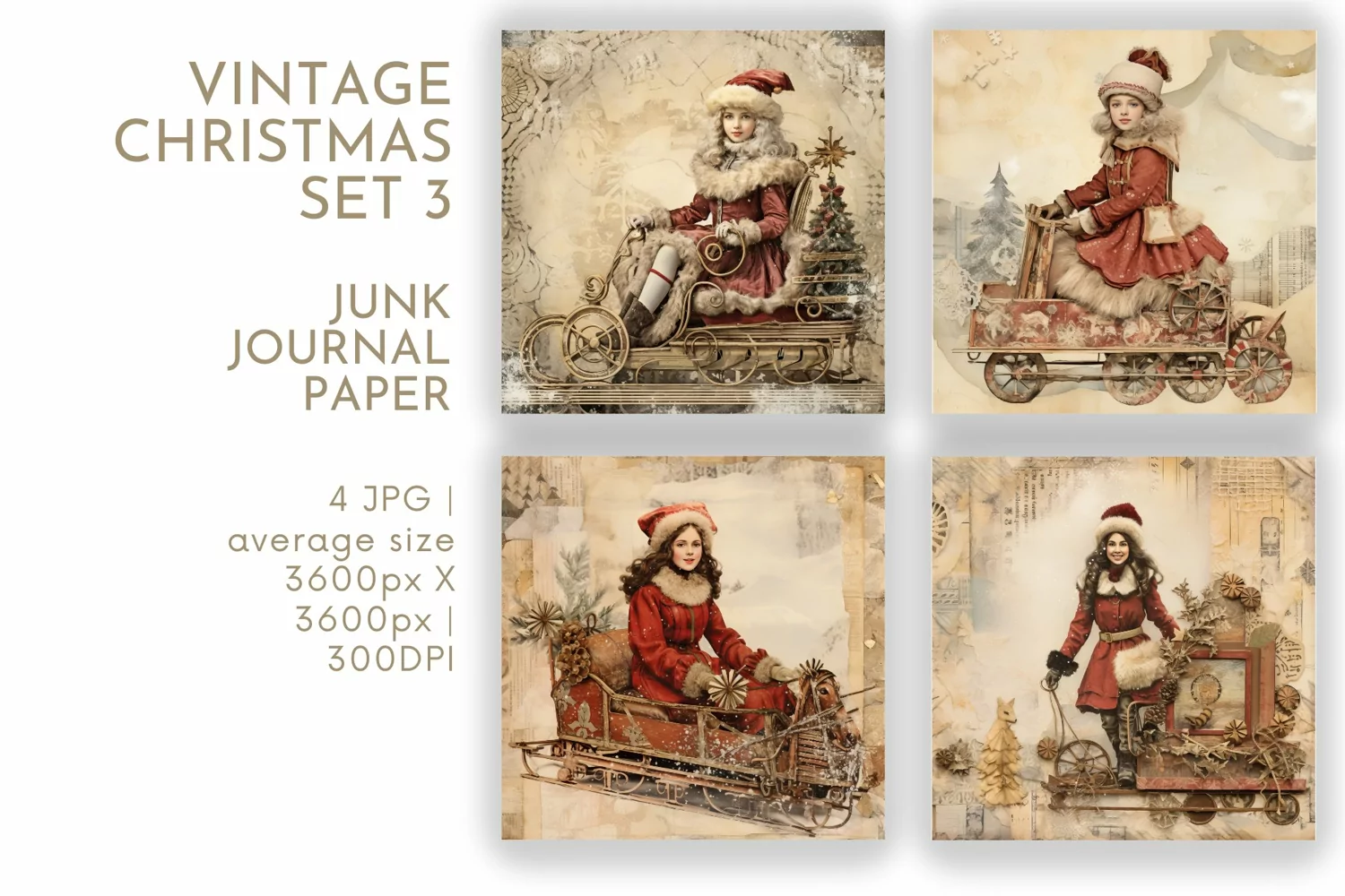 Vintage Christmas Junk Journal Paper JPG product image 1