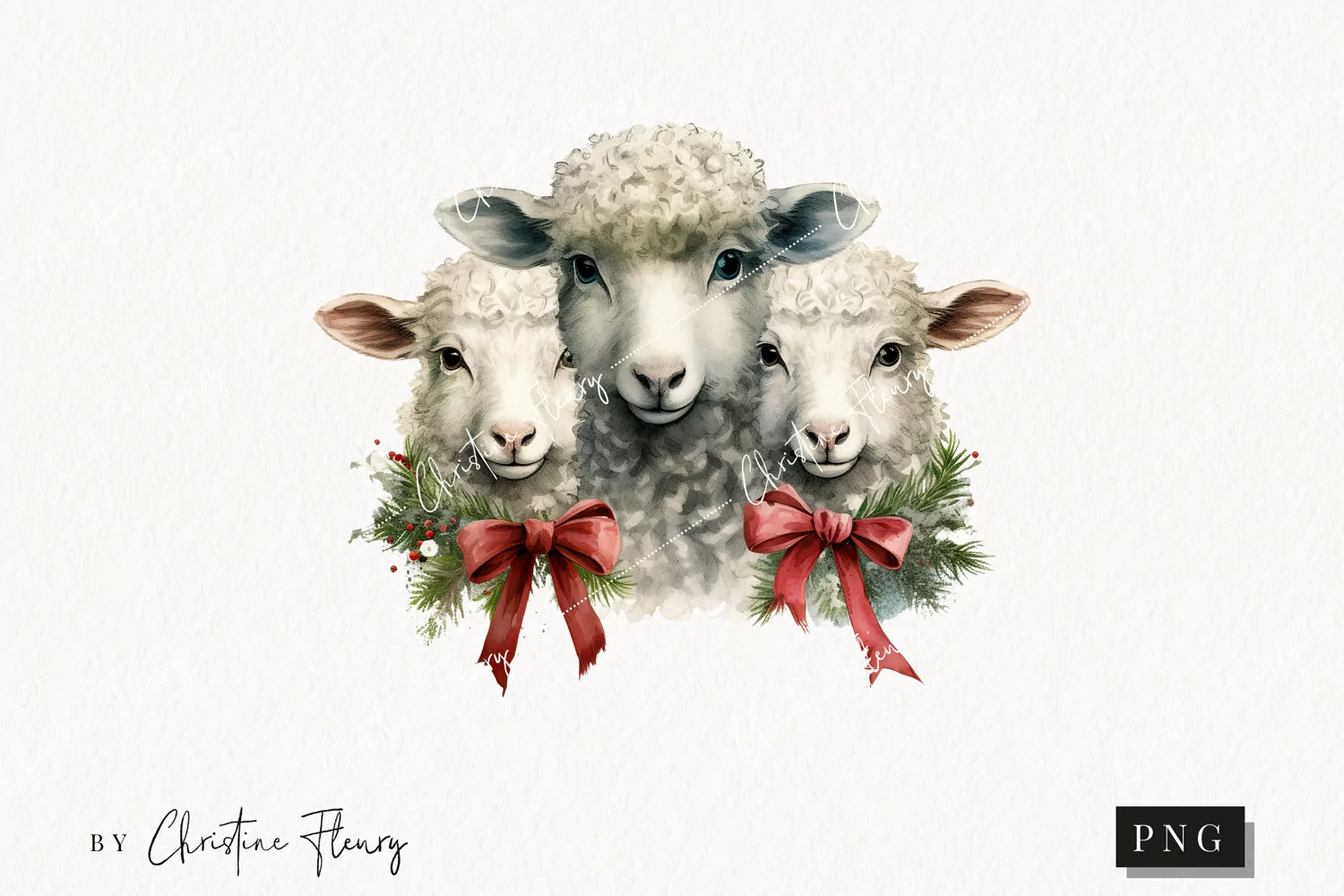 Vintage Festive Sheep Clipart | Christmas Clipart product image 1