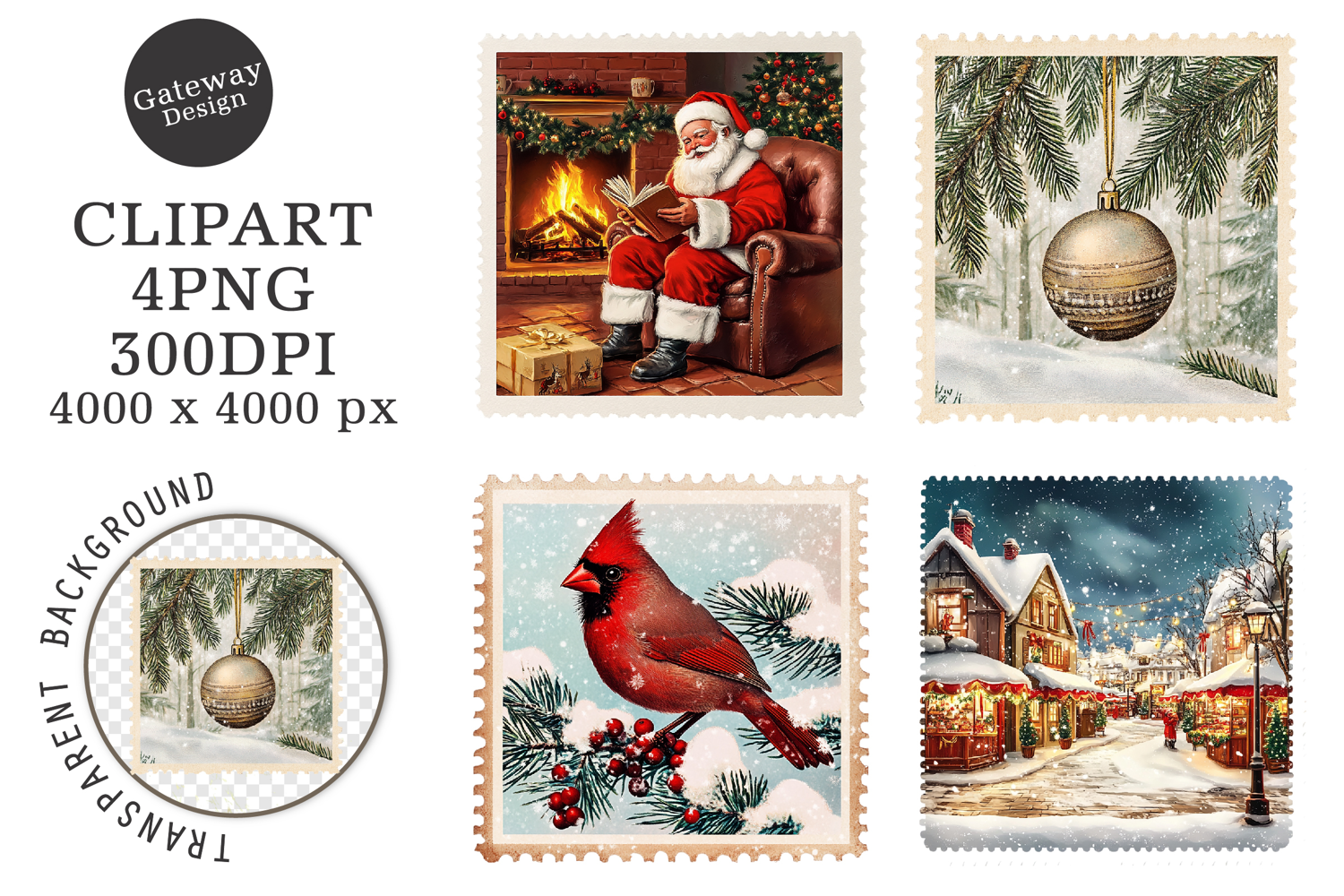 Vintage Christmas Stamps Clipart product image 1
