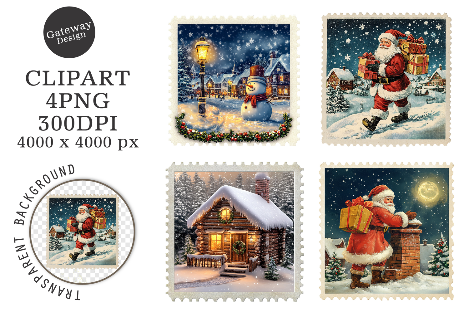 Vintage Christmas Stamps Clipart product image 1
