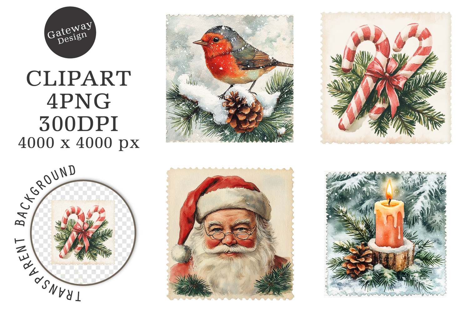 Vintage Christmas Stamps Clipart product image 1