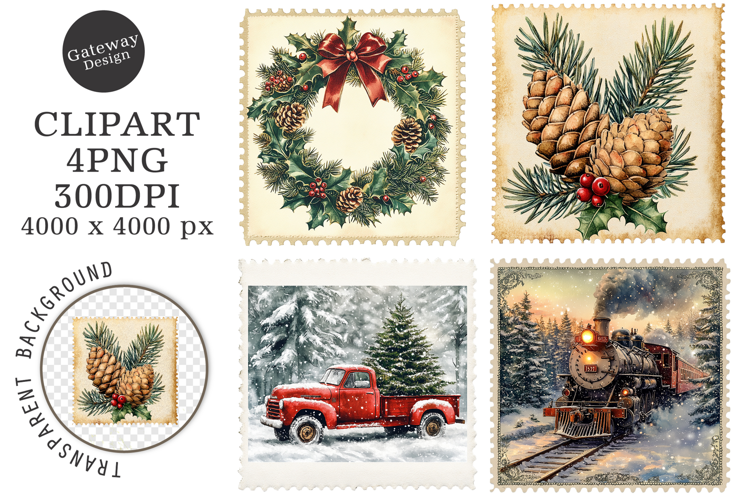 Vintage Christmas Stamps Png product image 1