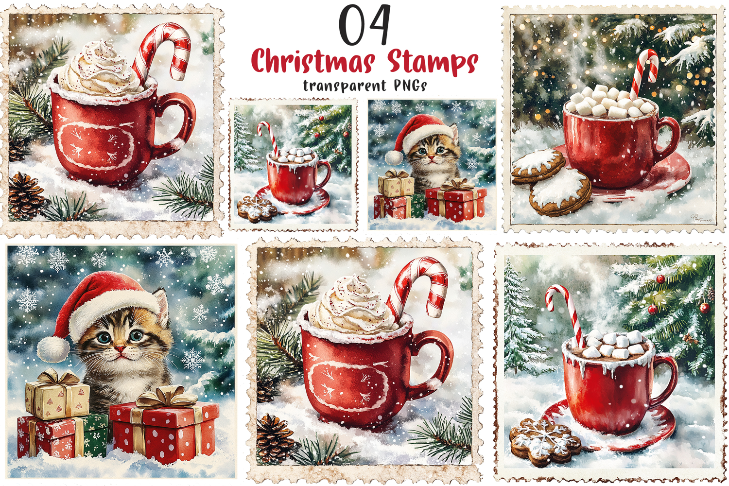 Vintage Christmas Stamps Png product image 1