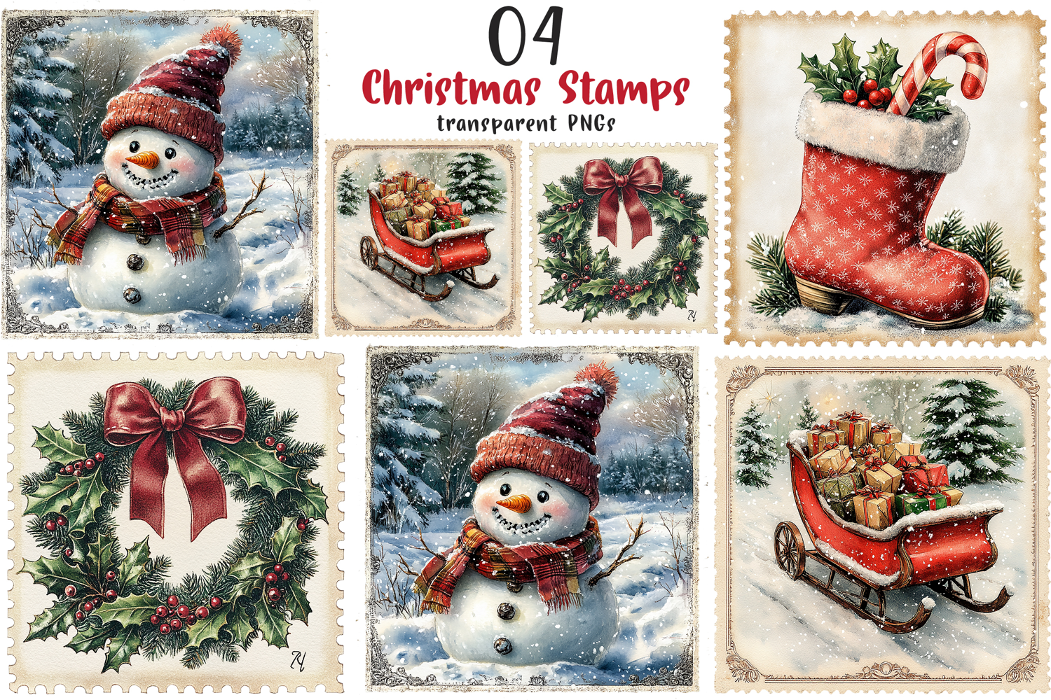 Vintage Christmas Stamps Png product image 1