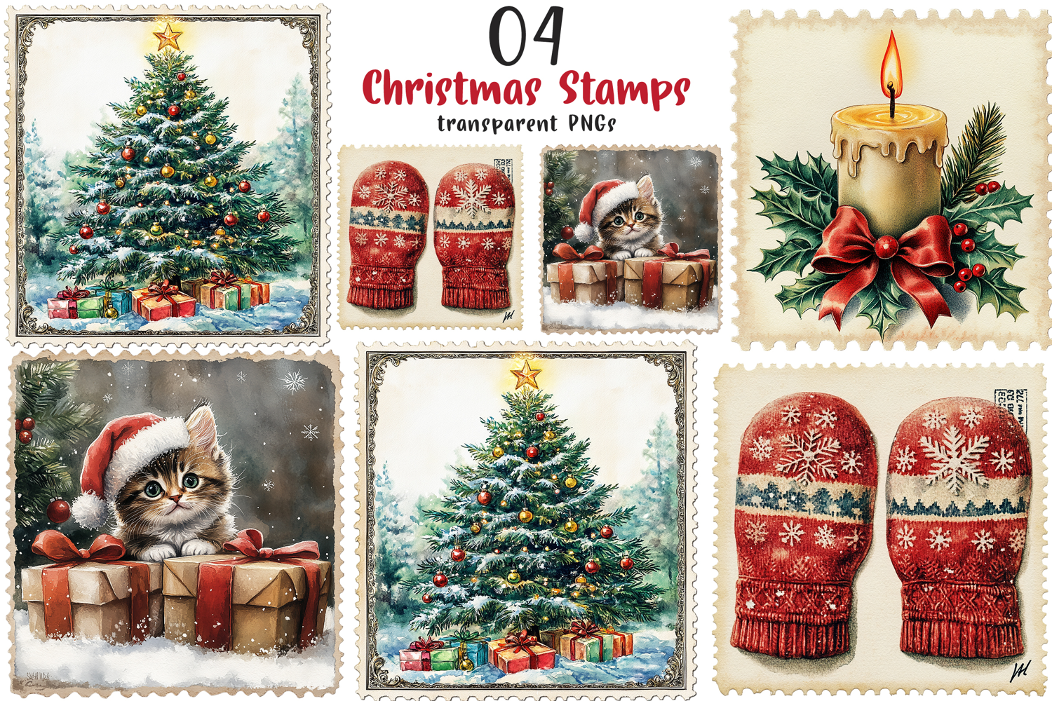 Vintage Christmas Stamps Png product image 1
