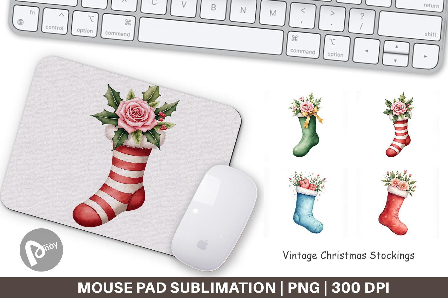 Mouse Pad Vintage Christmas Stockings Watercolor product image 1