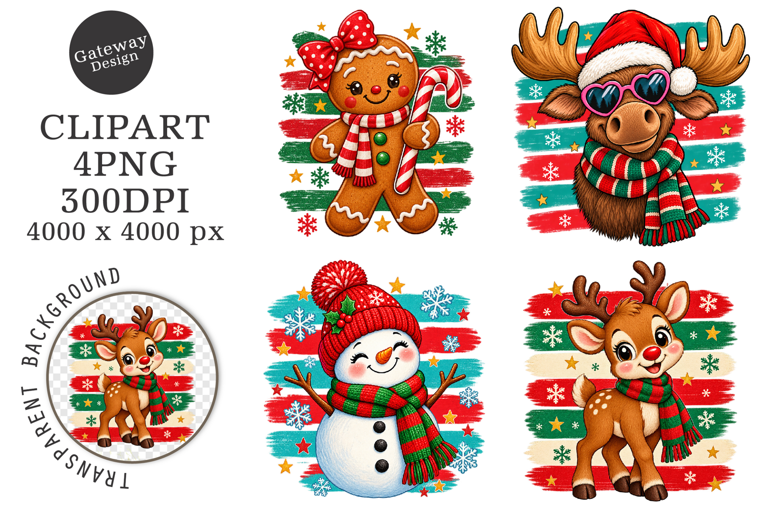 Vintage Christmas Stripes Pattern PNG product image 1