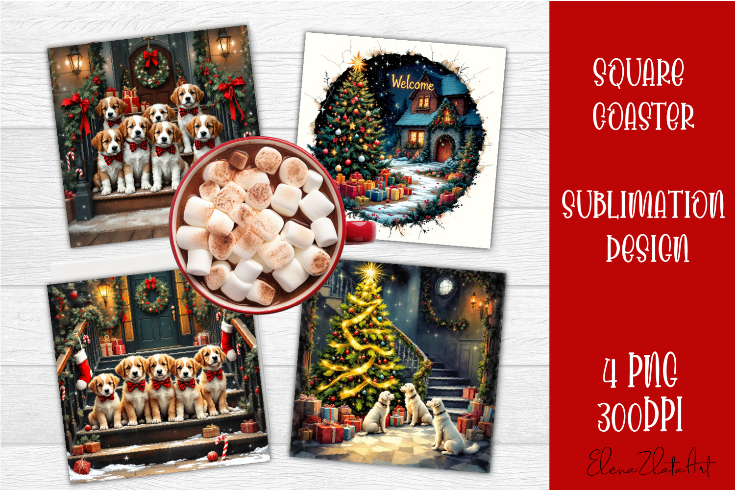 Vintage Christmas Sublimation, retro square Coaster Design product image 1