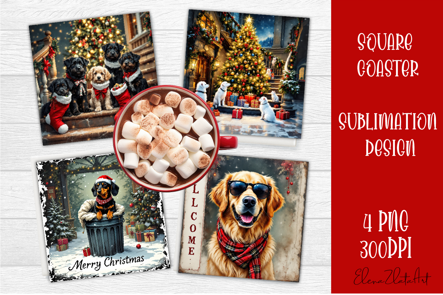 Vintage Christmas Sublimation, retro square Coaster Design product image 1