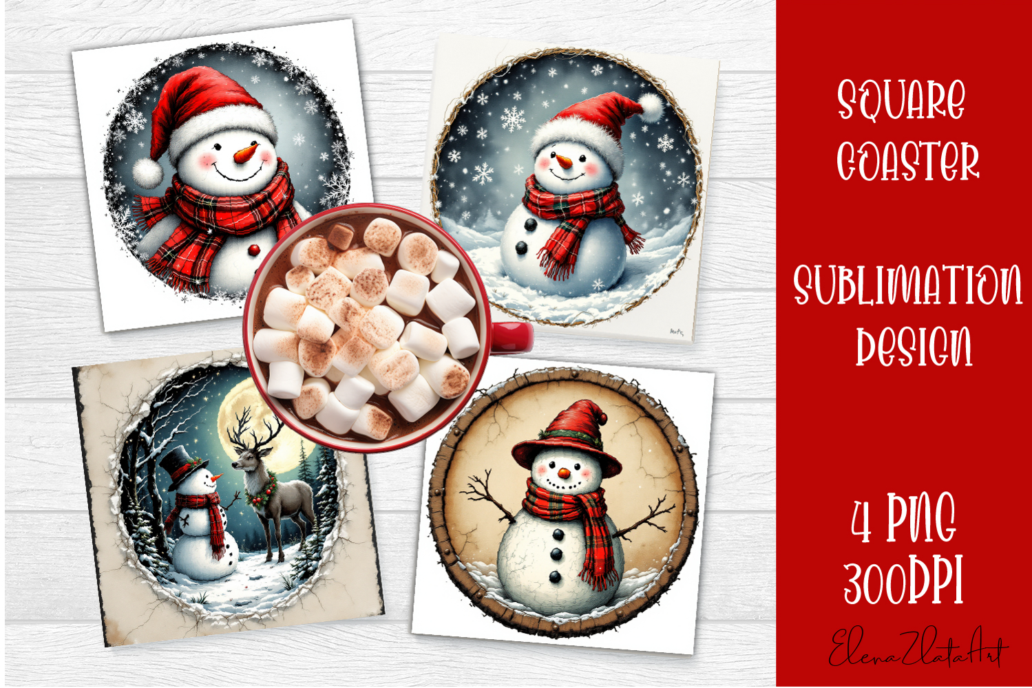 Vintage Christmas Sublimation, retro square Coaster Design product image 1