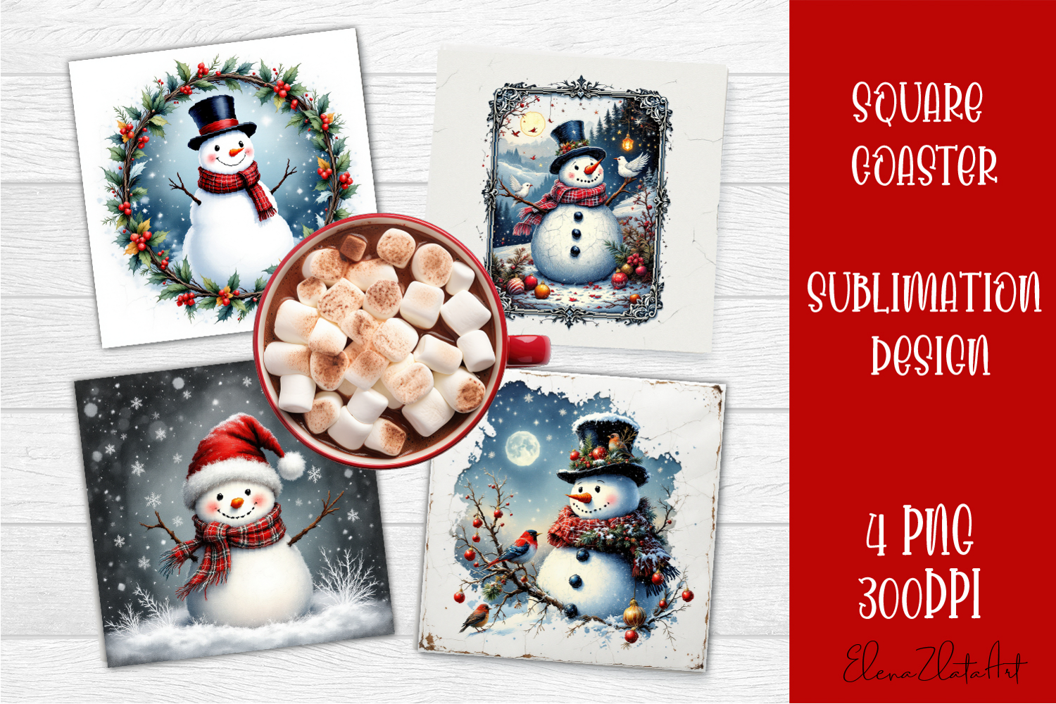 Vintage Christmas Sublimation, retro square Coaster Design product image 1