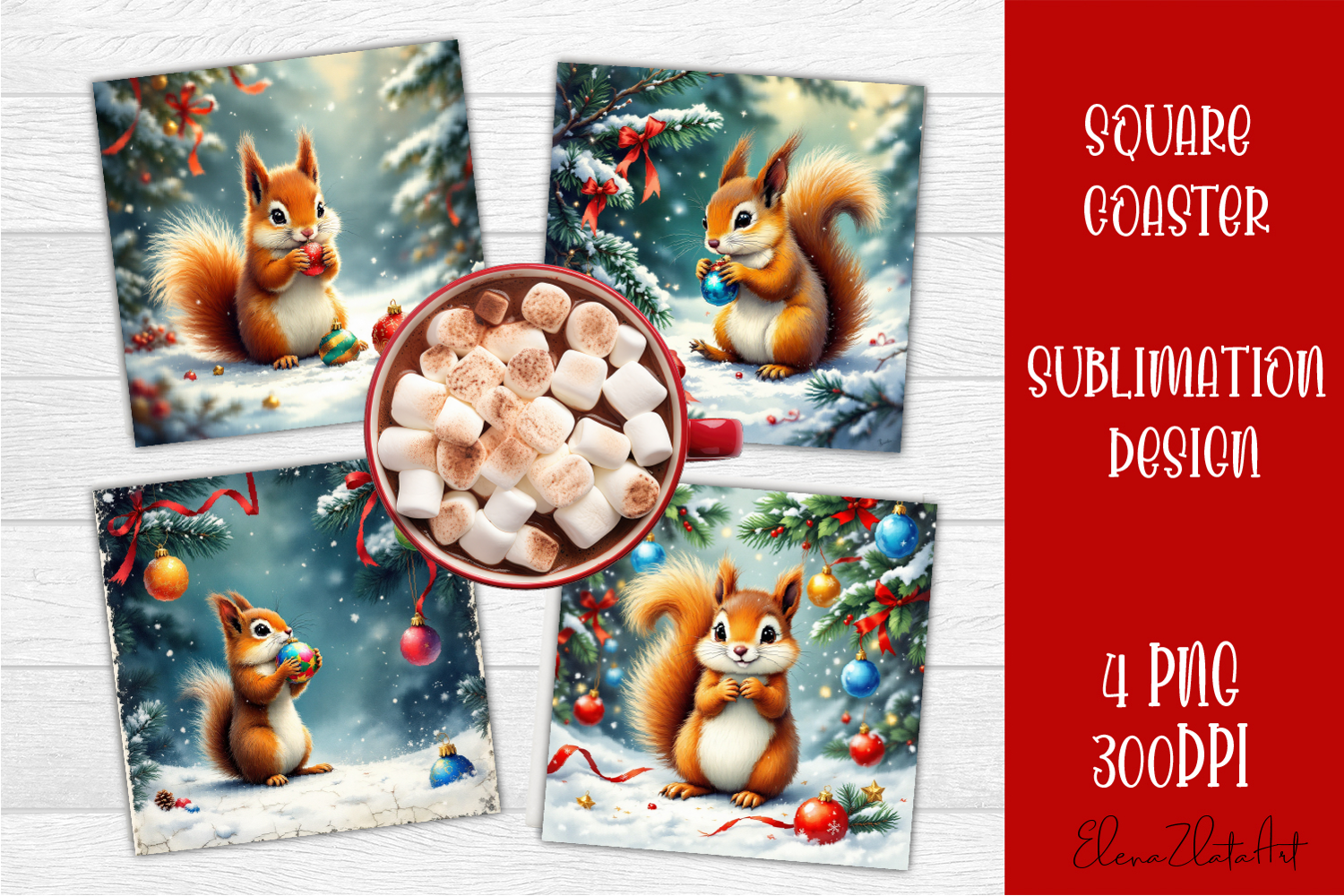 Vintage Christmas Sublimation, retro square Coaster Design product image 1