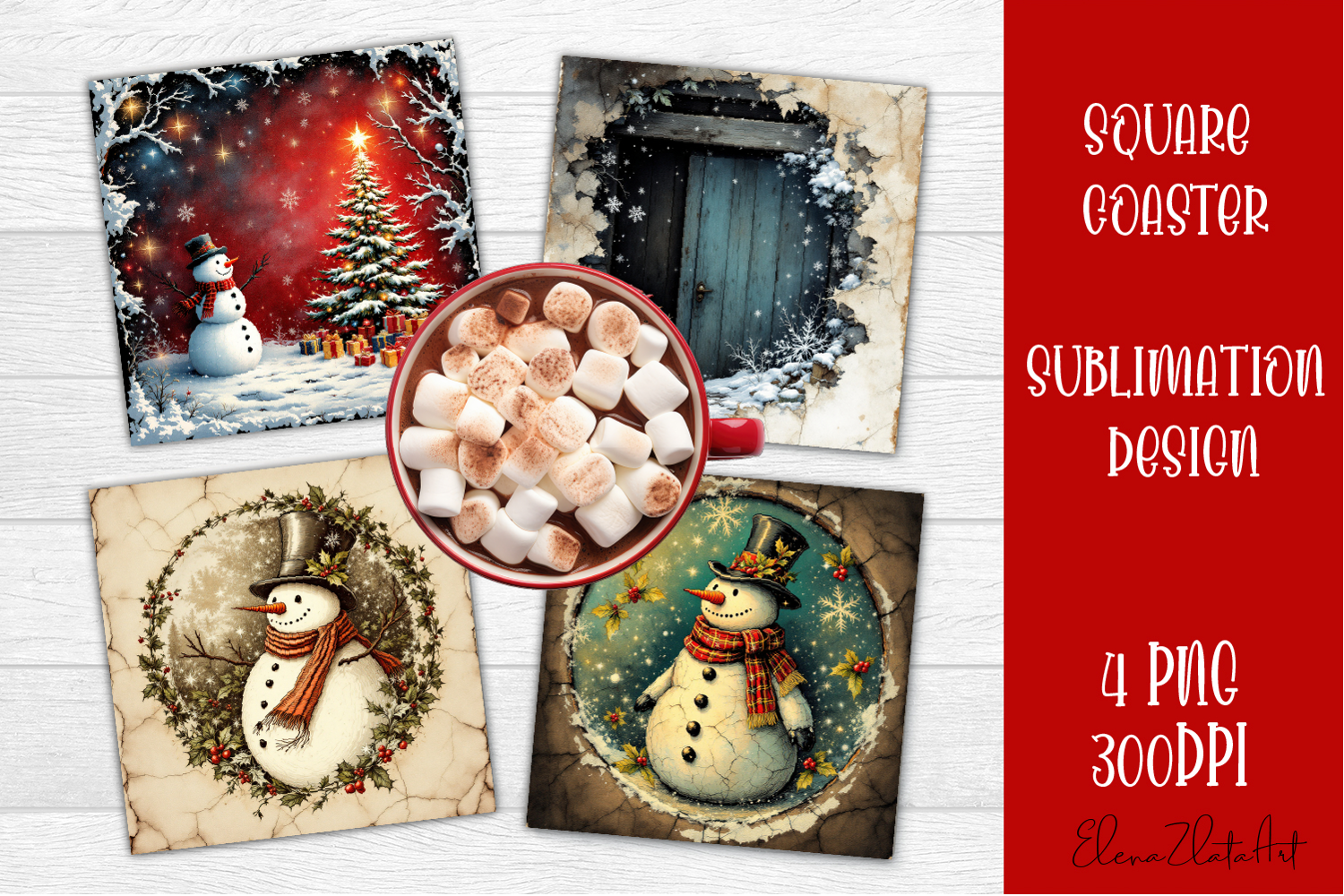Vintage Christmas Sublimation, retro square Coaster Design product image 1
