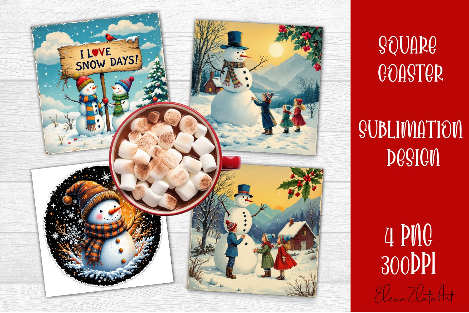 Vintage Christmas Sublimation, retro square Coaster Design product image 1
