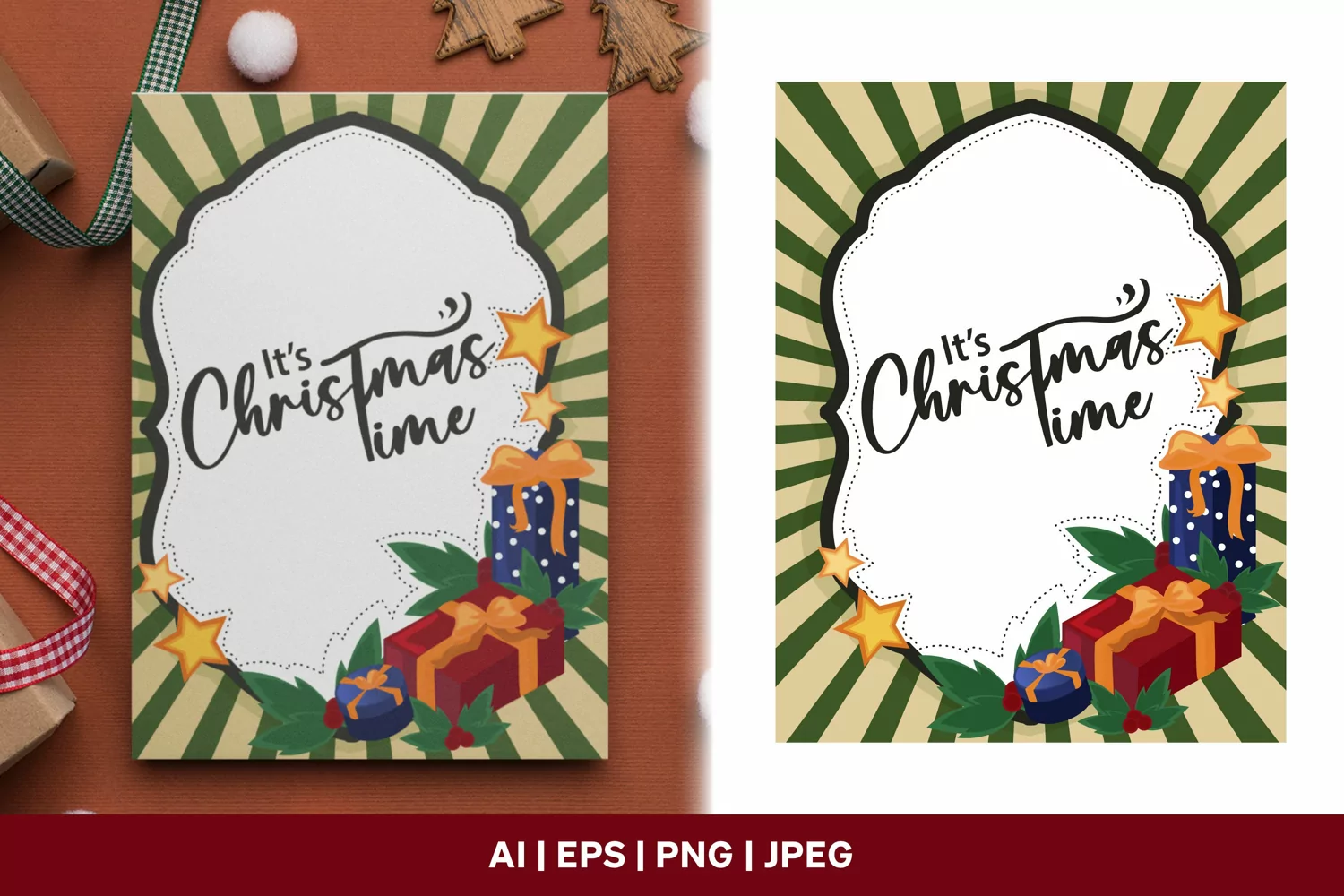It's Christmas Time, A5 Greeting Card Printable Template product image 1