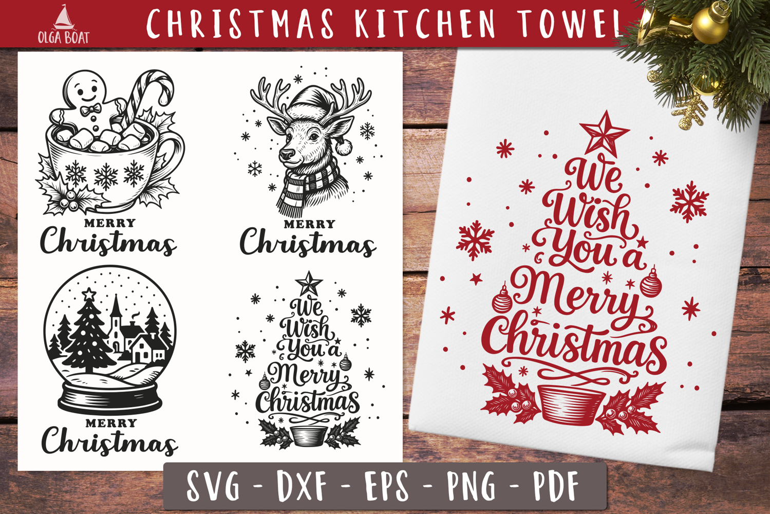 Vintage Christmas Towel SVG 