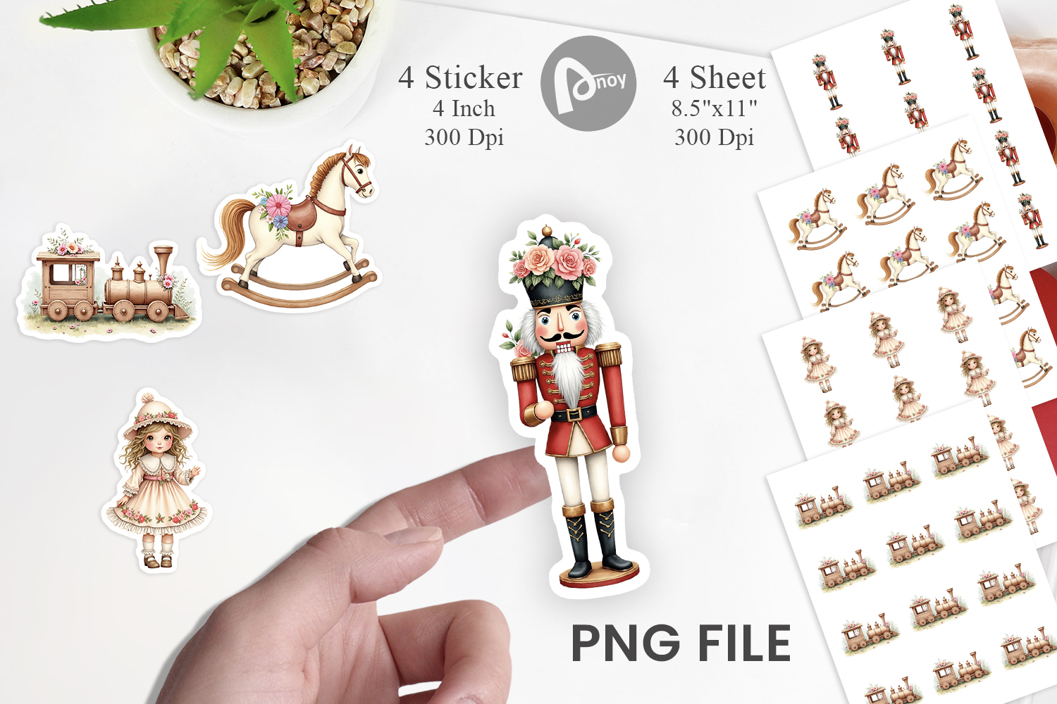 Sticker Vintage Christmas Toys Watercolor product image 1