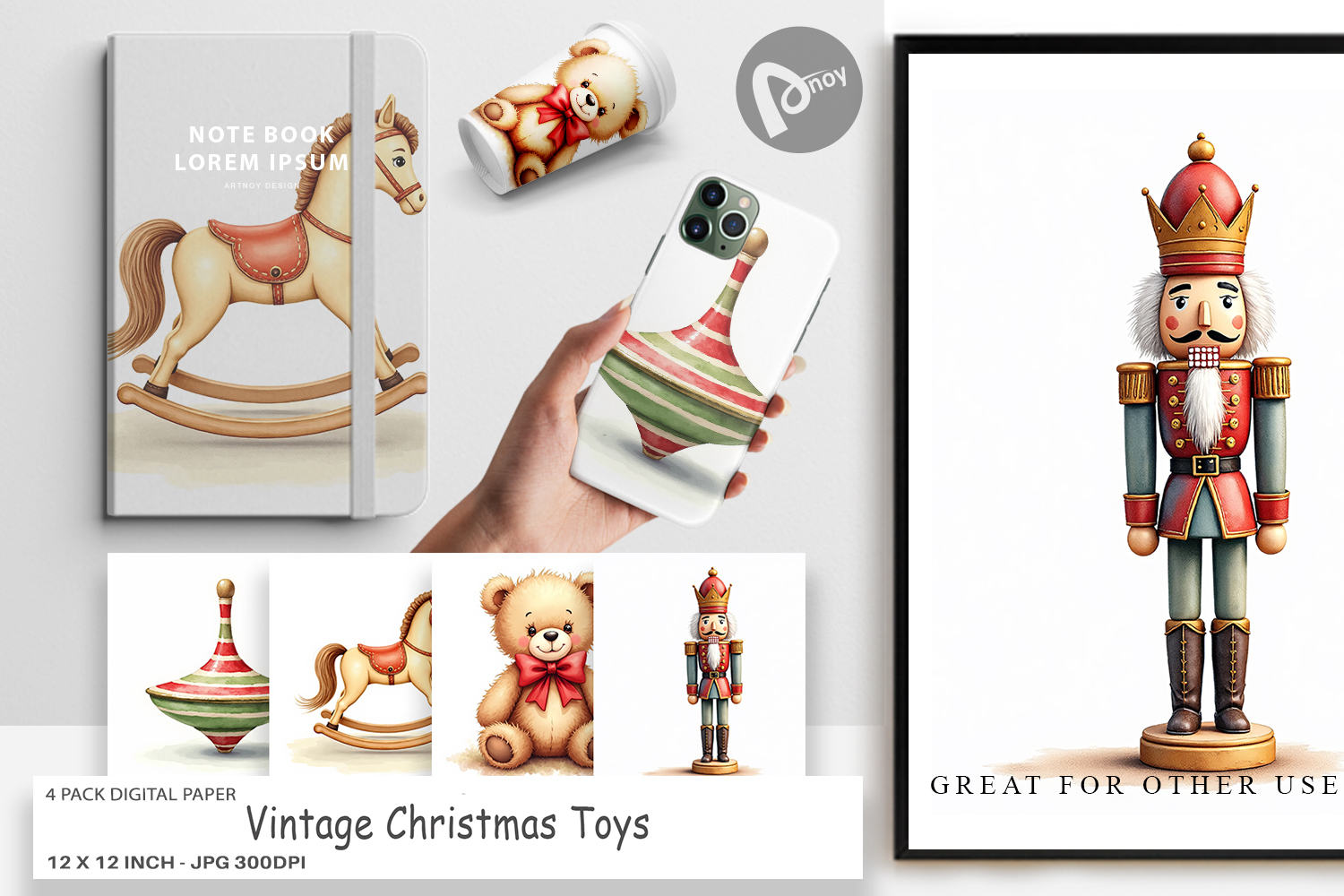 Vintage Christmas Toys Digital Paper product image 1