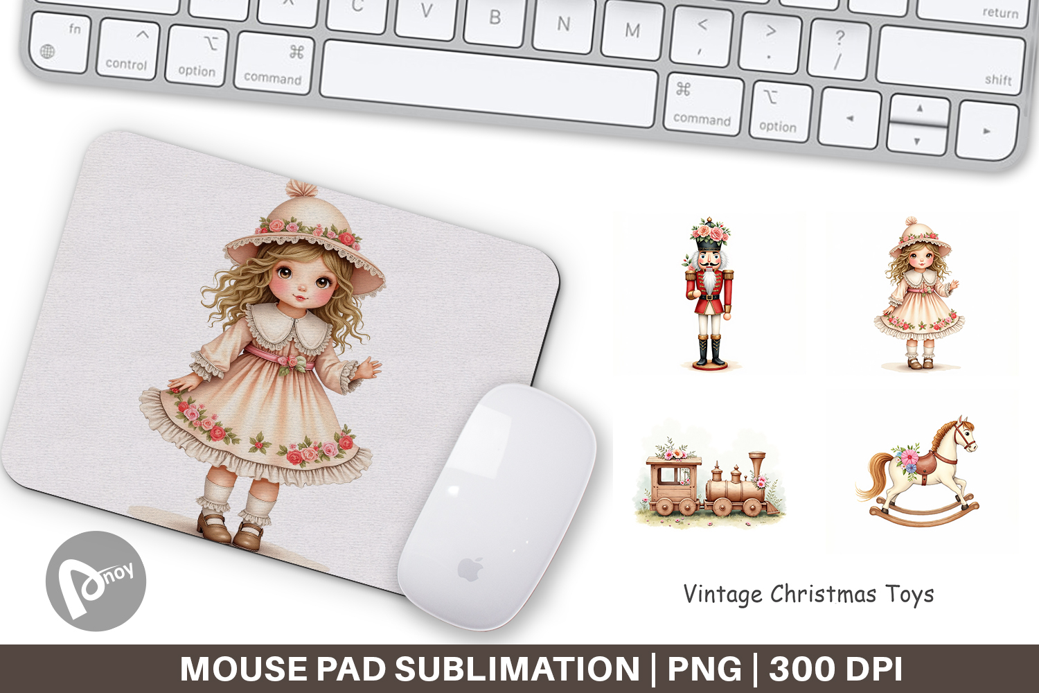 Mouse Pad Vintage Christmas Toys Watercolor product image 1