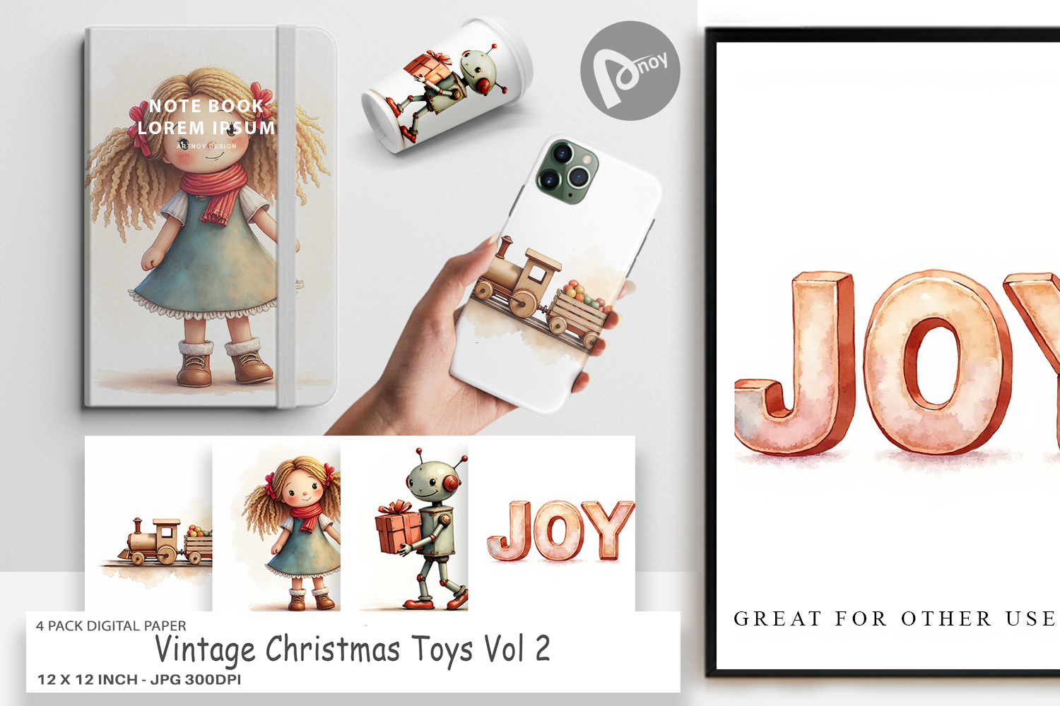 Vintage Christmas Toys Digital Paper product image 1