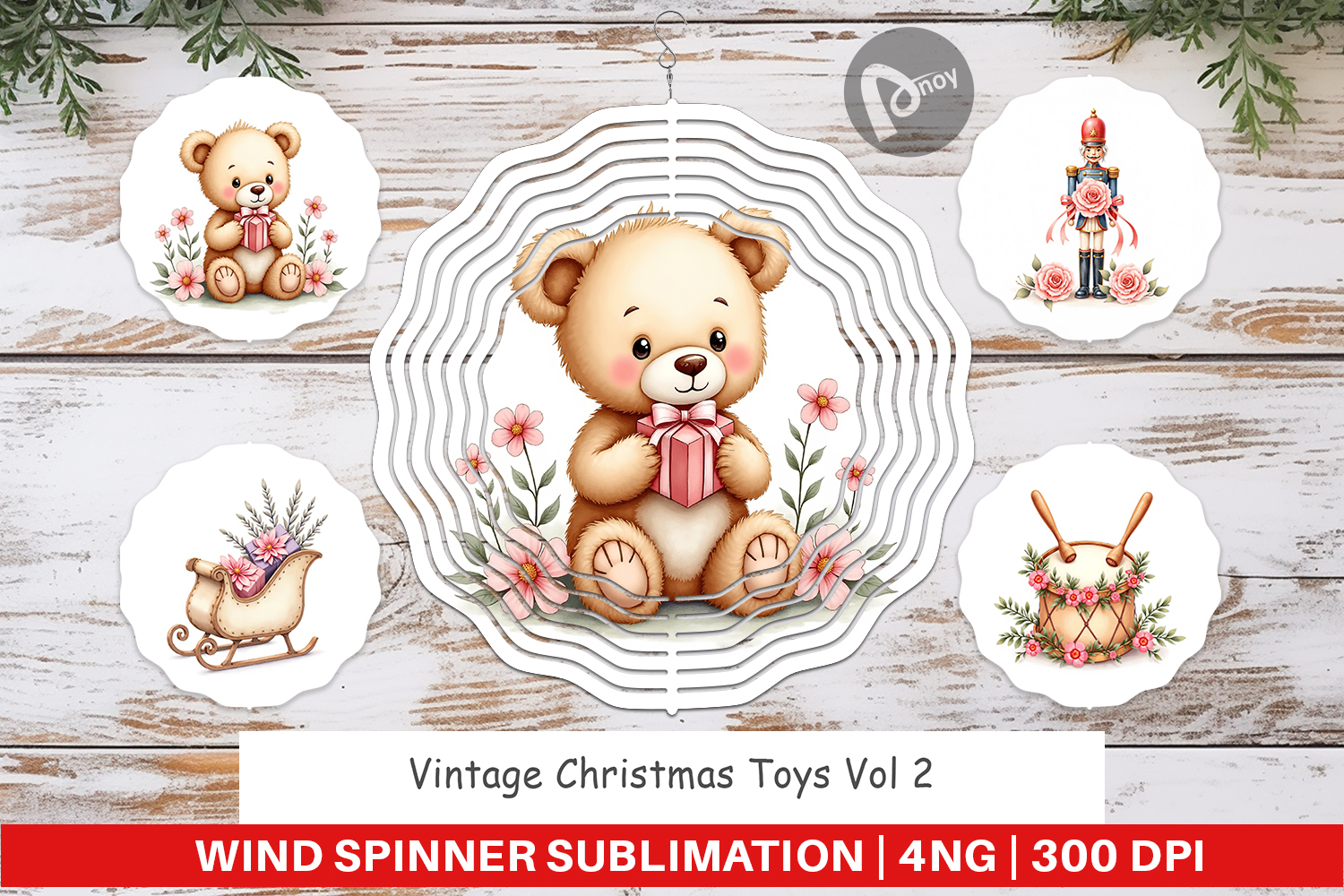 Wind Spinner Vintage Christmas Toys Watercolor product image 1