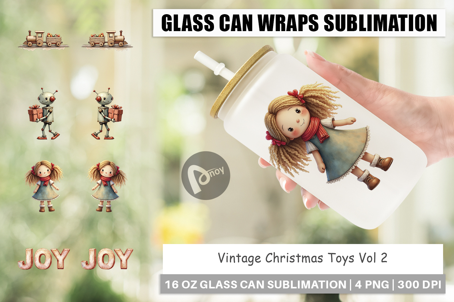 Vintage Christmas Toys Glass Can product image 1