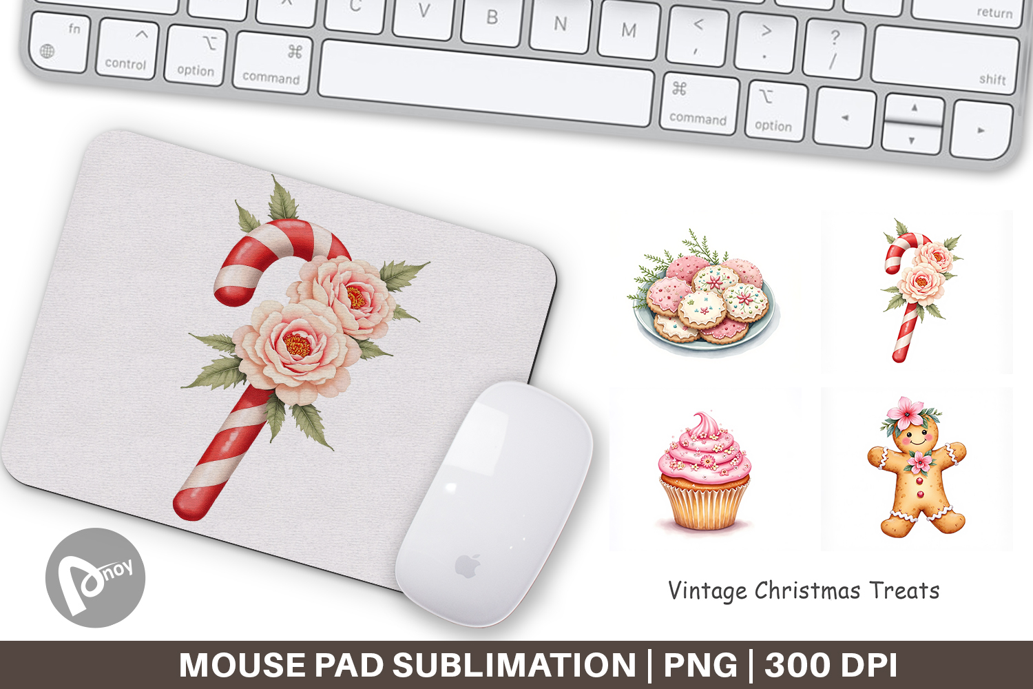 Mouse Pad Vintage Christmas Treats Watercolor product image 1