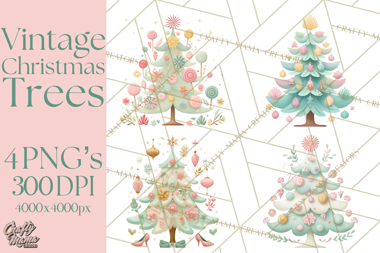 Vintage Christmas Tree PNG, Mid Century Holiday Clipart product image 1