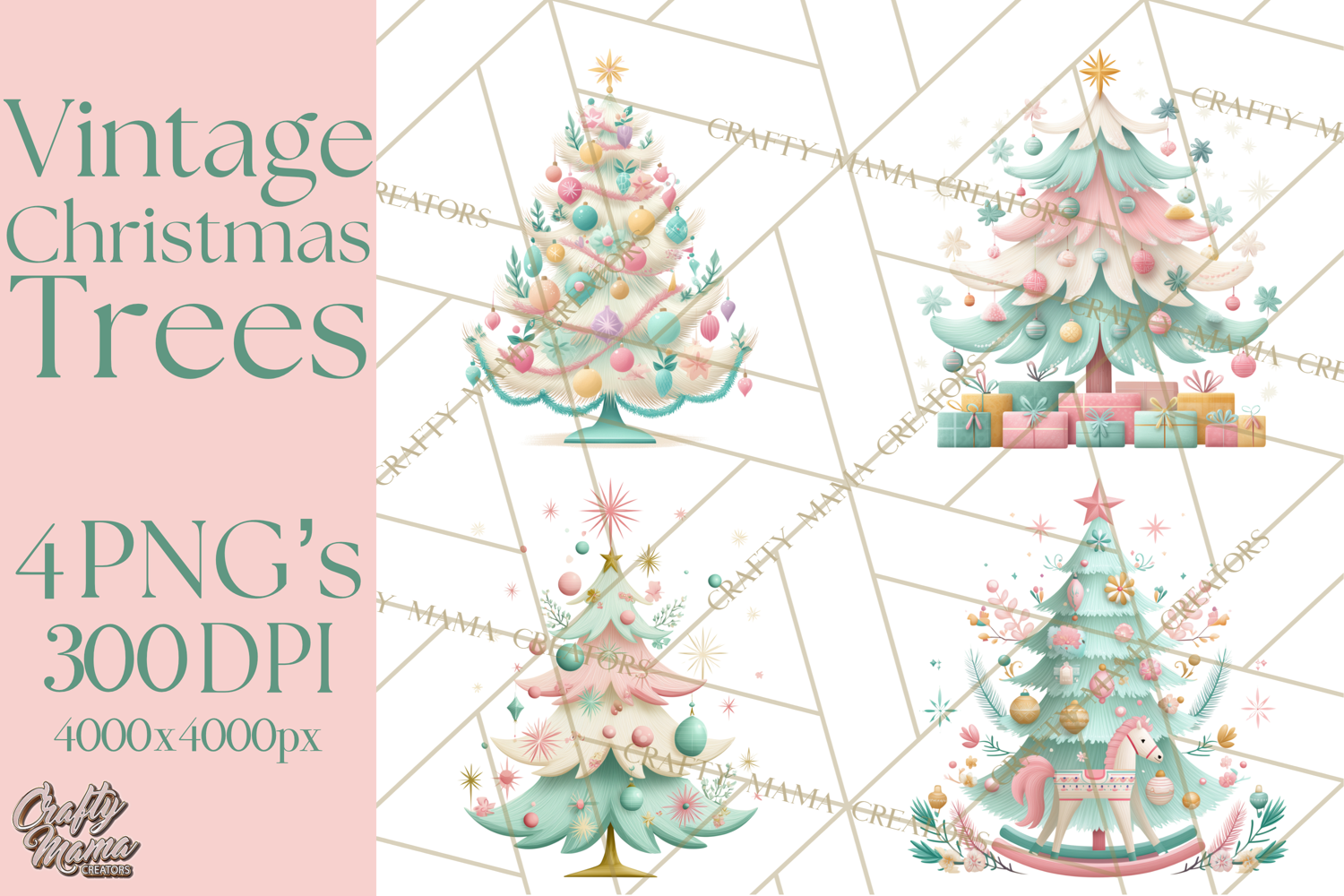 Vintage Christmas Tree PNG, Mid Century Holiday Clipart product image 1