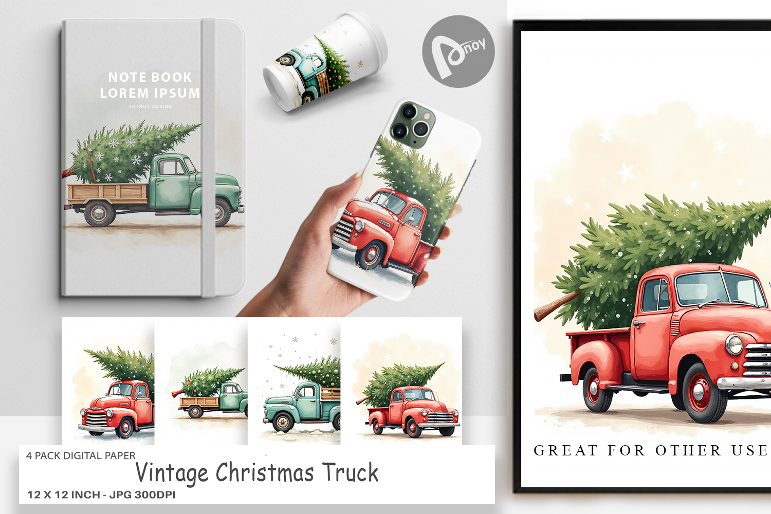 Vintage Christmas Truck Digital Paper product image 1