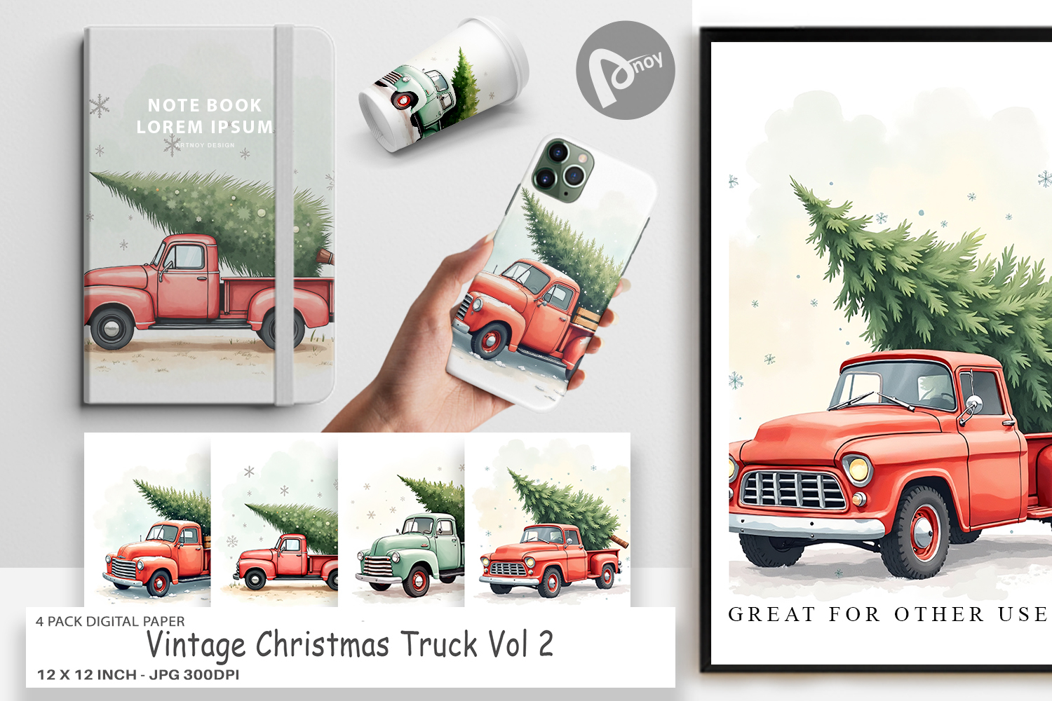 Vintage Christmas Truck Digital Paper product image 1