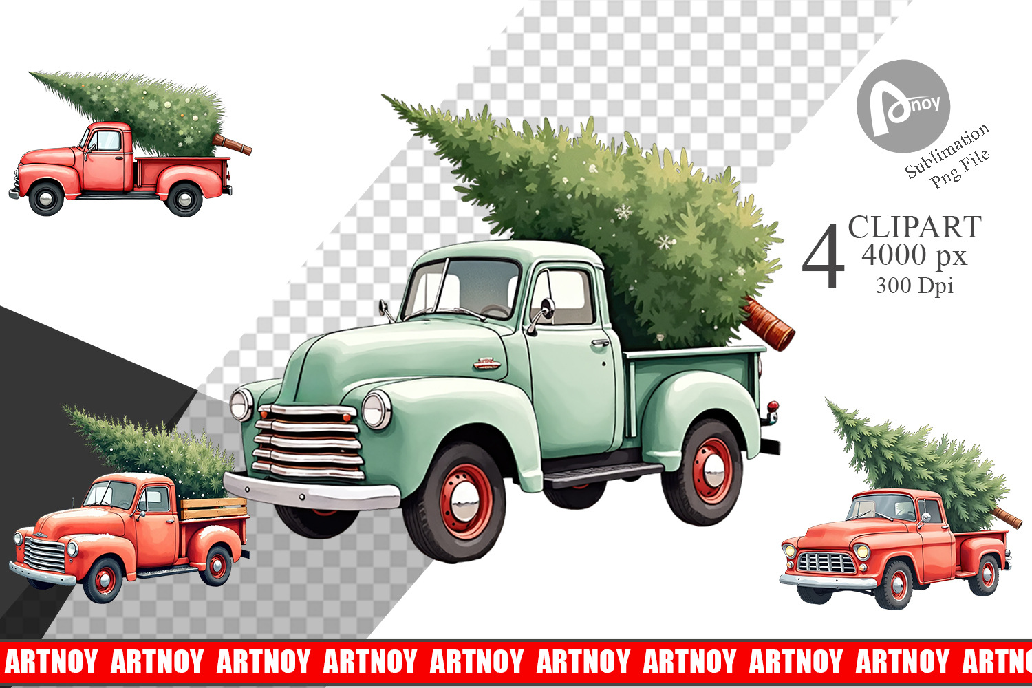 Vintage Christmas Truck Clipart product image 1