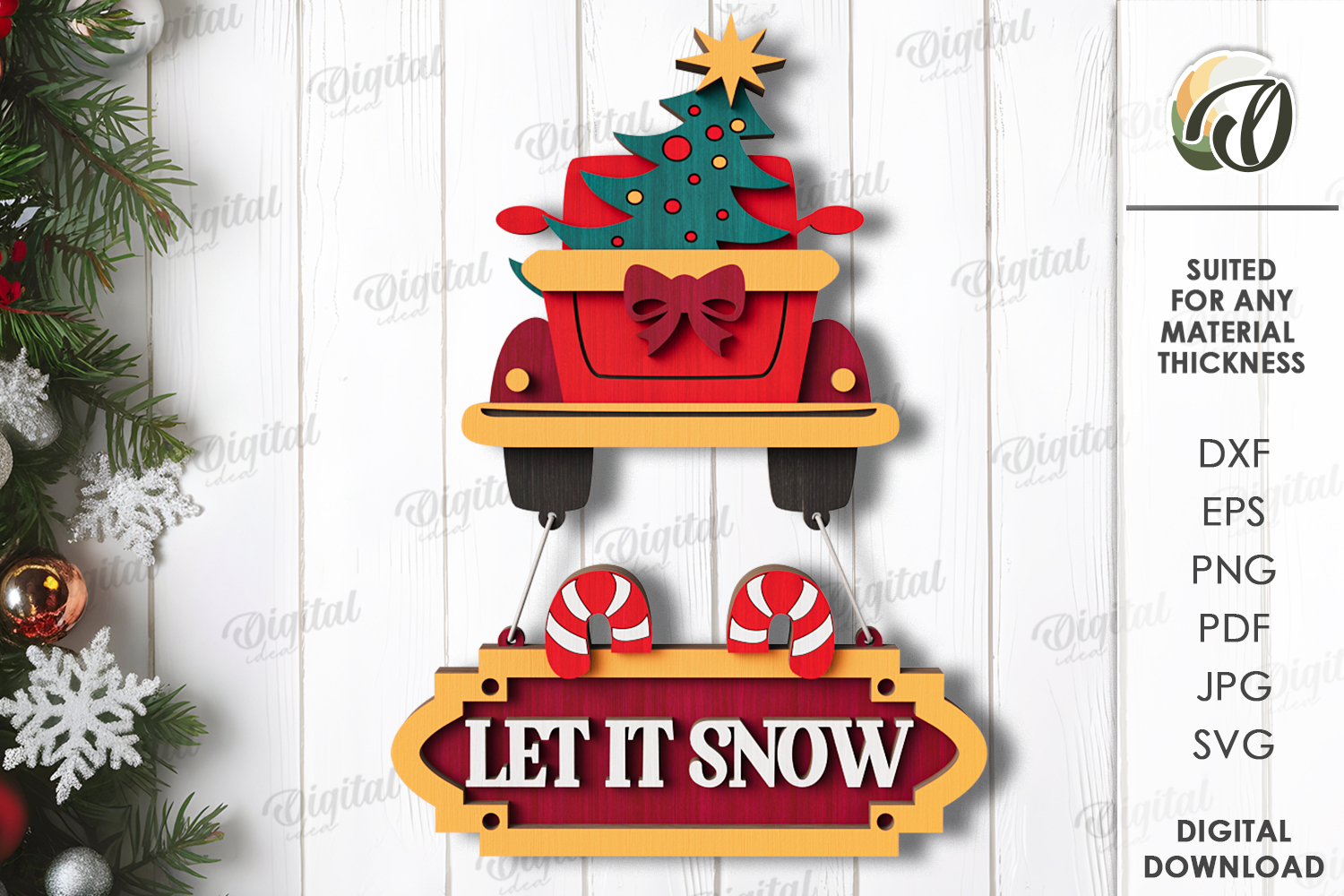 Vintage Christmas Wall Decor Lasercut. Christmas Decor SVG product image 1