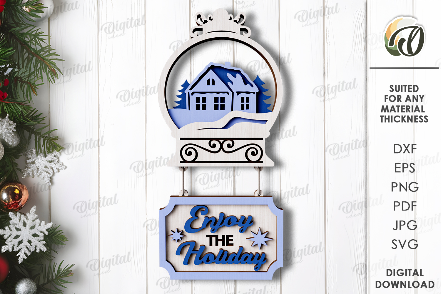 Vintage Christmas Wall Decor Lasercut. Christmas Decor SVG product image 1