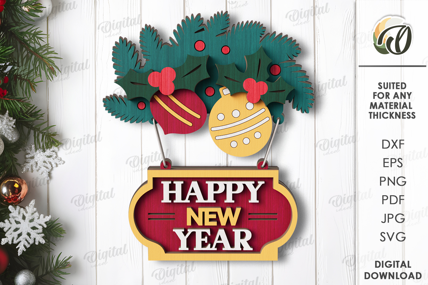 Vintage Christmas Wall Decor Lasercut. Christmas Decor SVG product image 1
