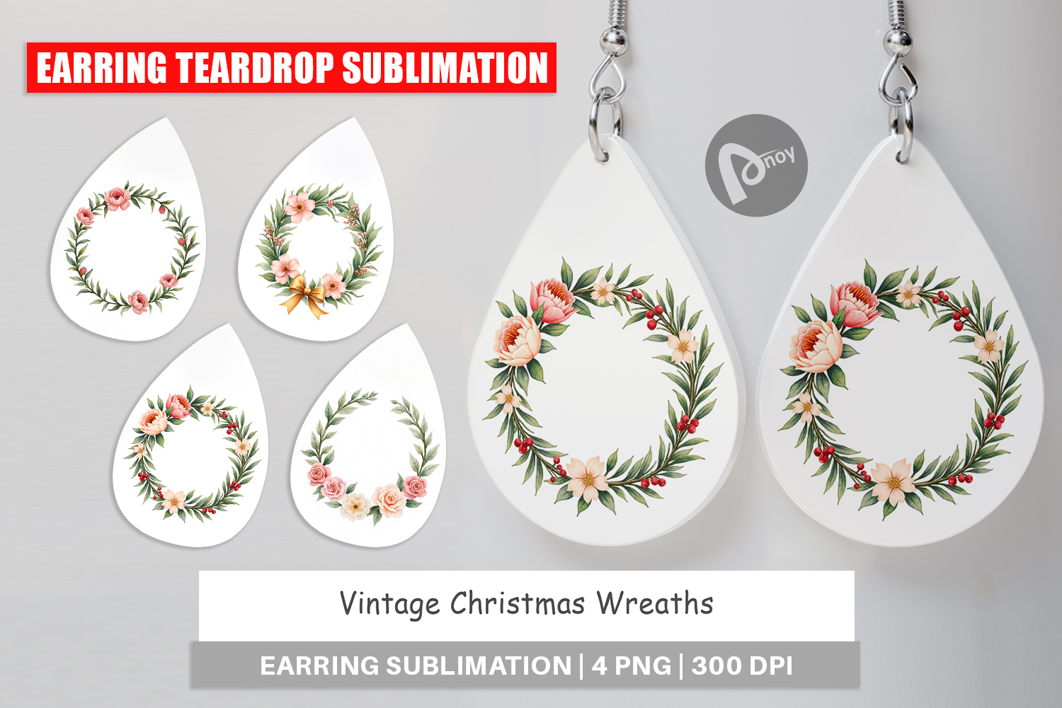 Earring Vintage Christmas Wreaths Watercolor product image 1