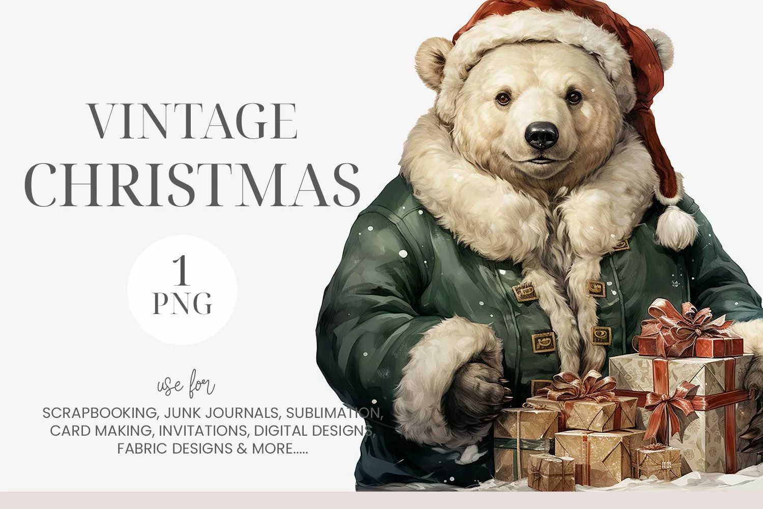 Watercolor Christmas Polar Bear Clipart product image 1