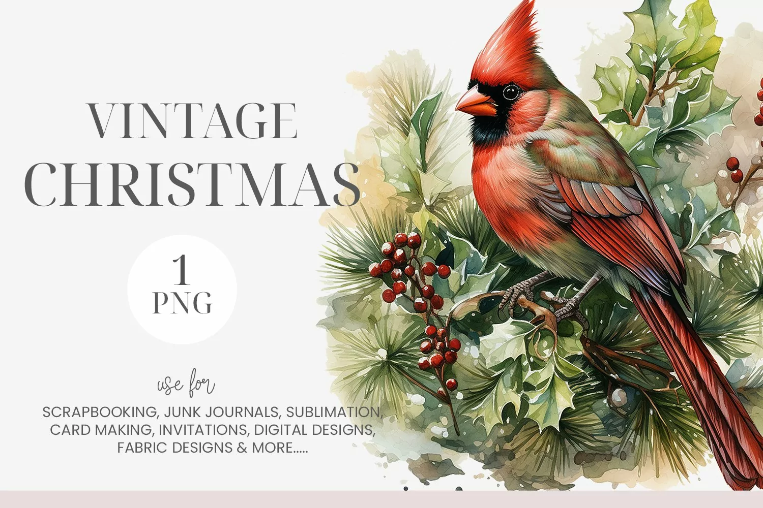 Watercolor Christmas Cardinal Clipart product image 1