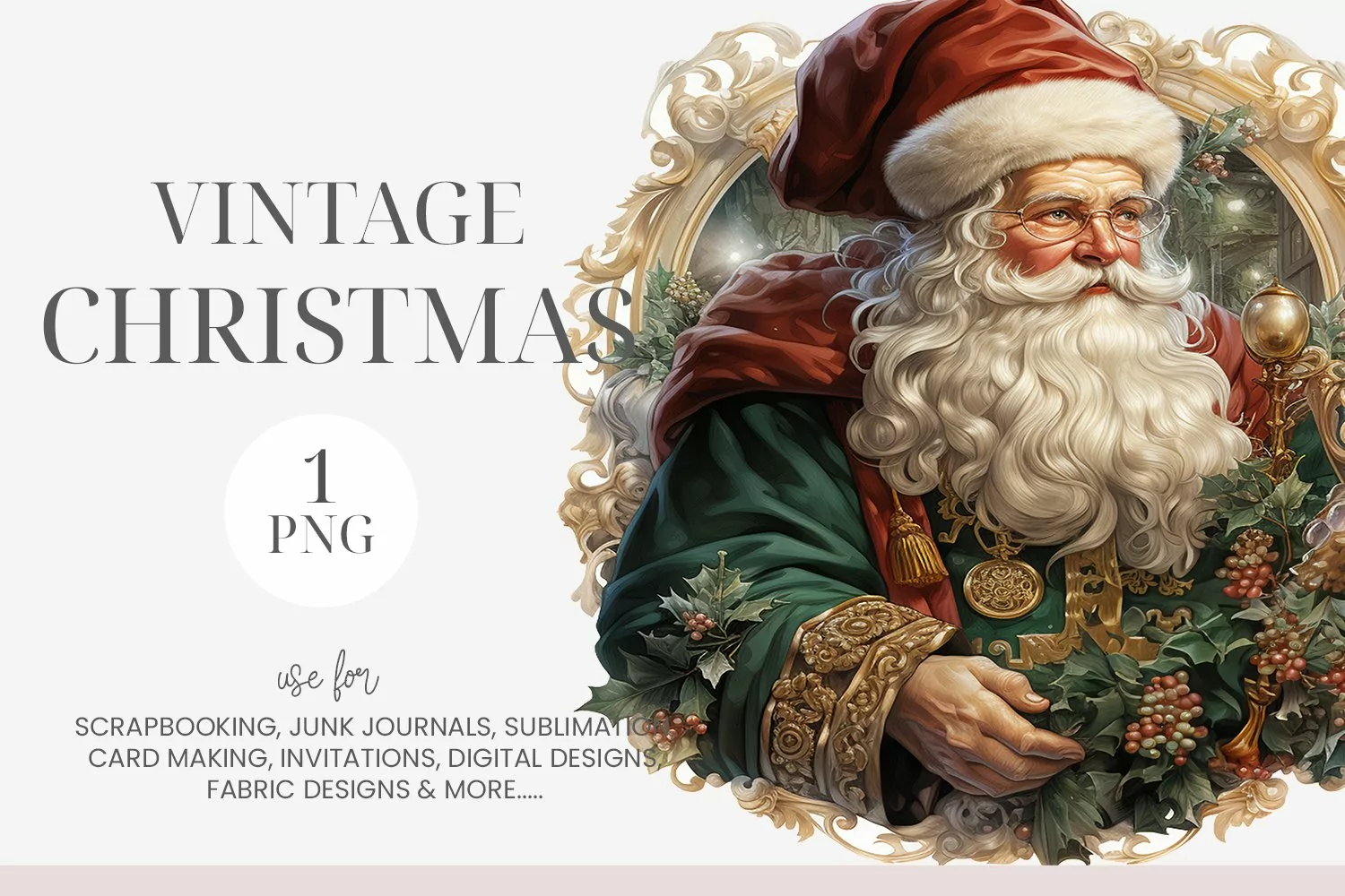 Watercolor Vintage Christmas Santa Clipart product image 1