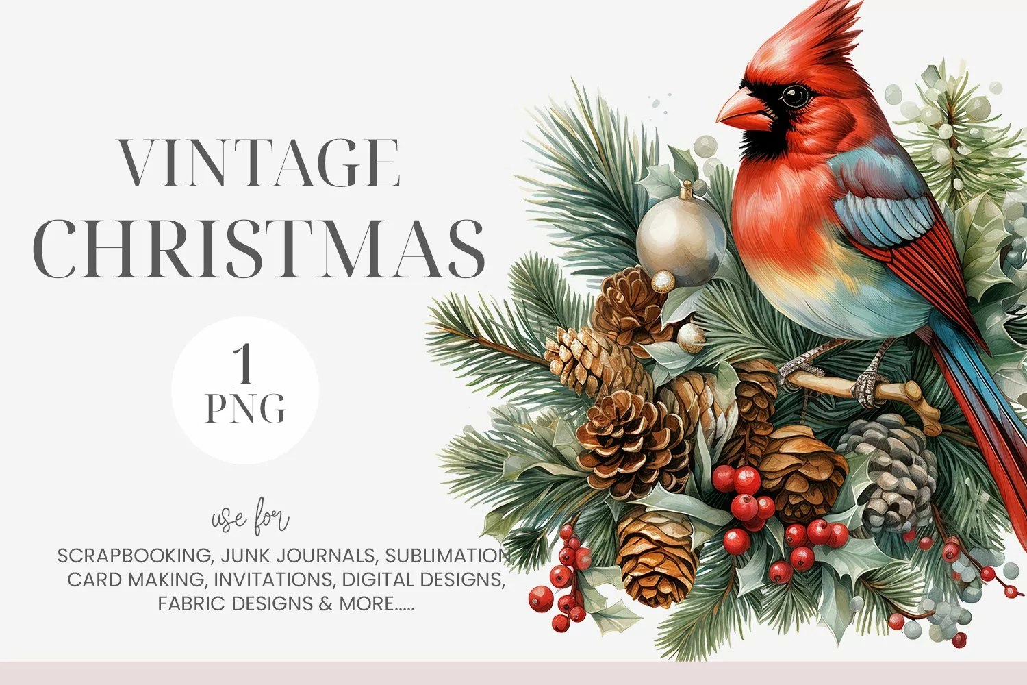 Vintage Christmas Cardinal Clipart product image 1