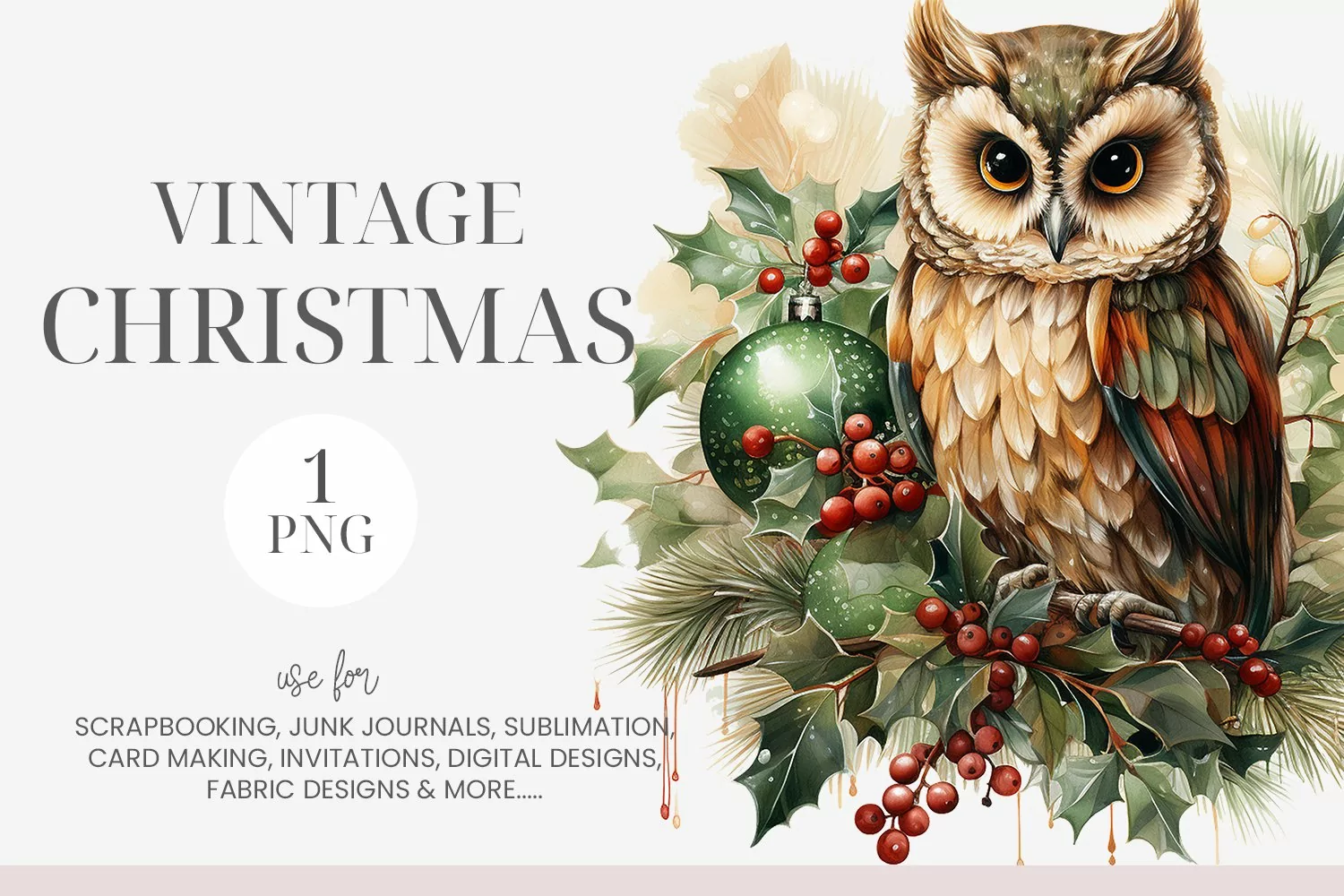 Vintage Christmas Owl Clipart product image 1