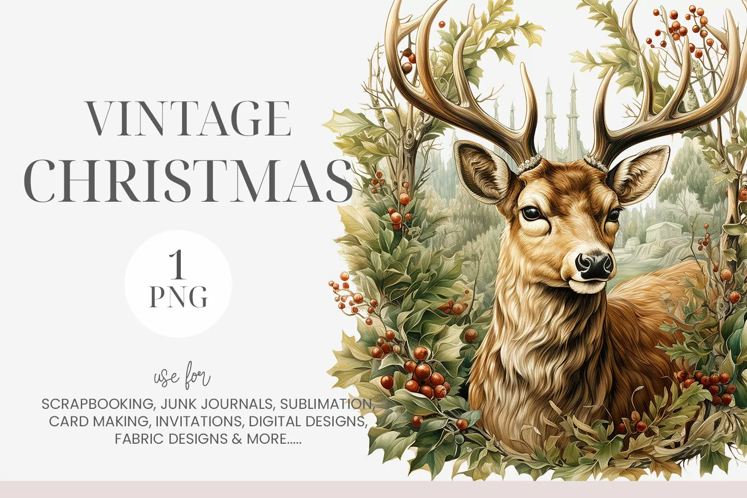Vintage Christmas Deer Clipart product image 1