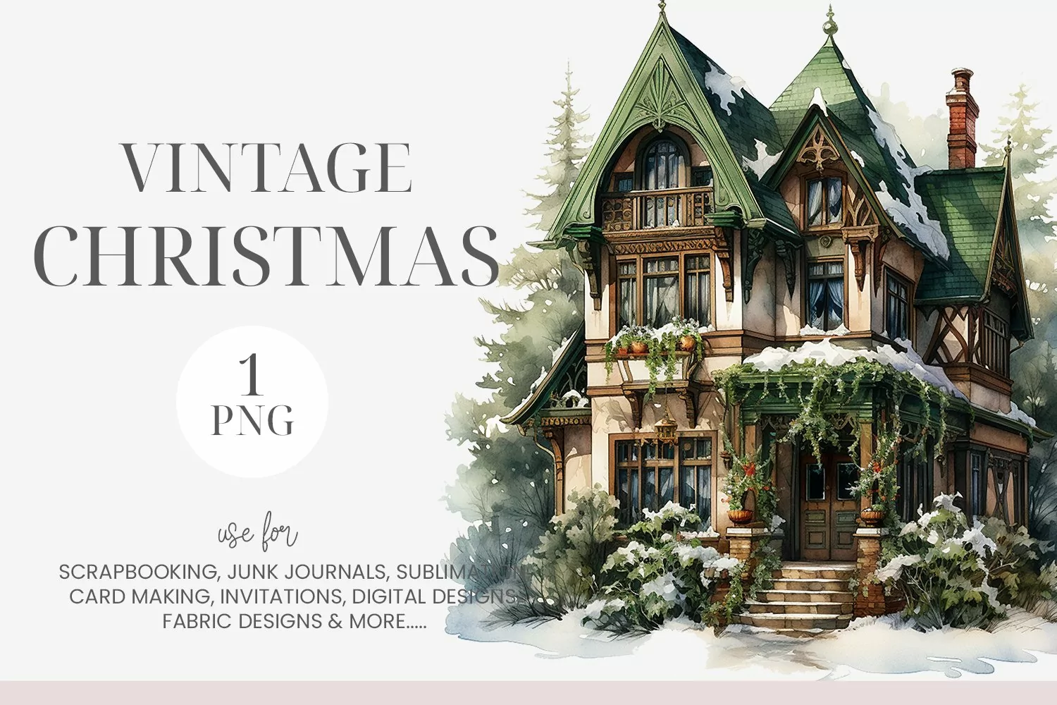 Vintage Christmas House Clipart product image 1