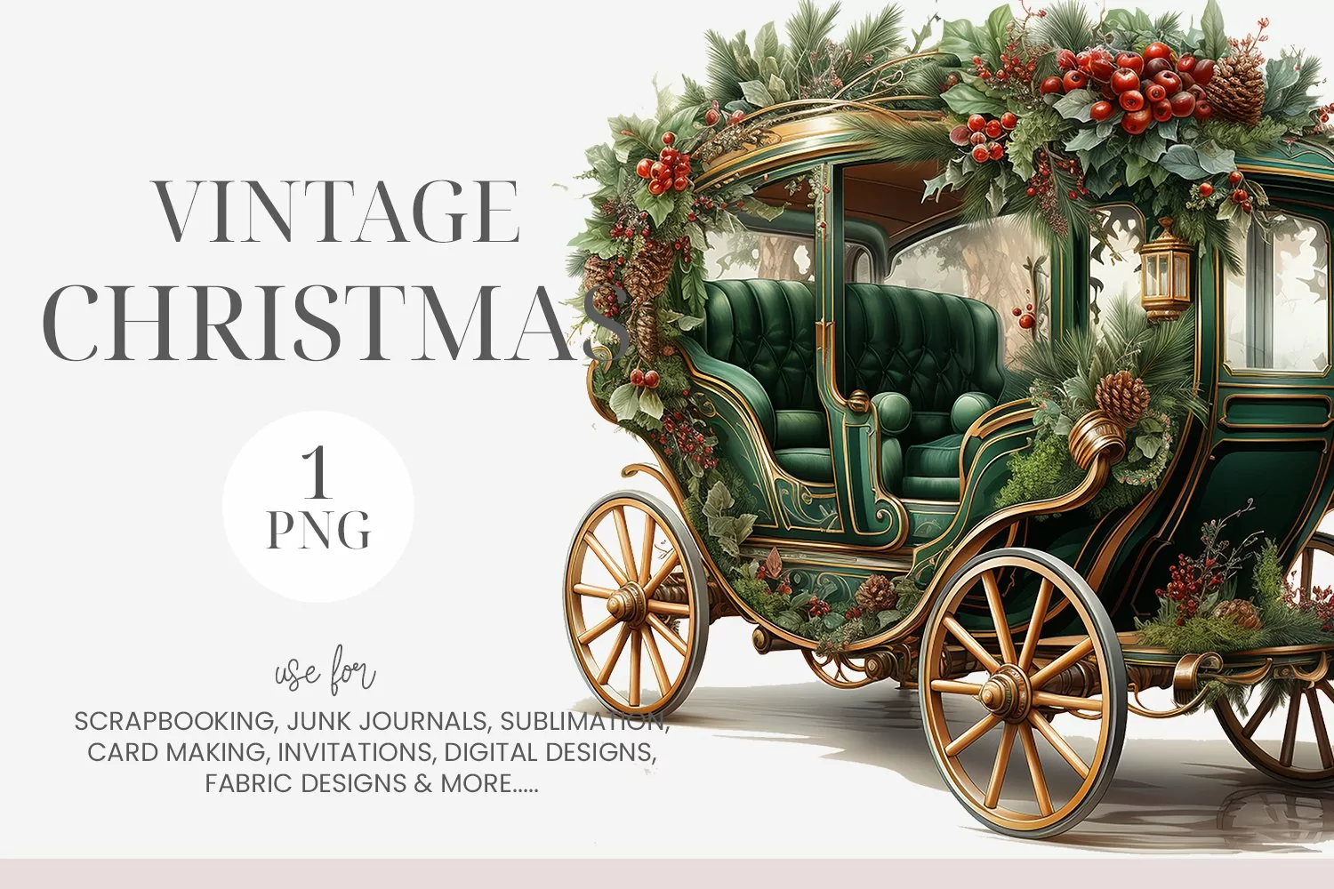 Watercolor Christmas Carriage Clipart product image 1