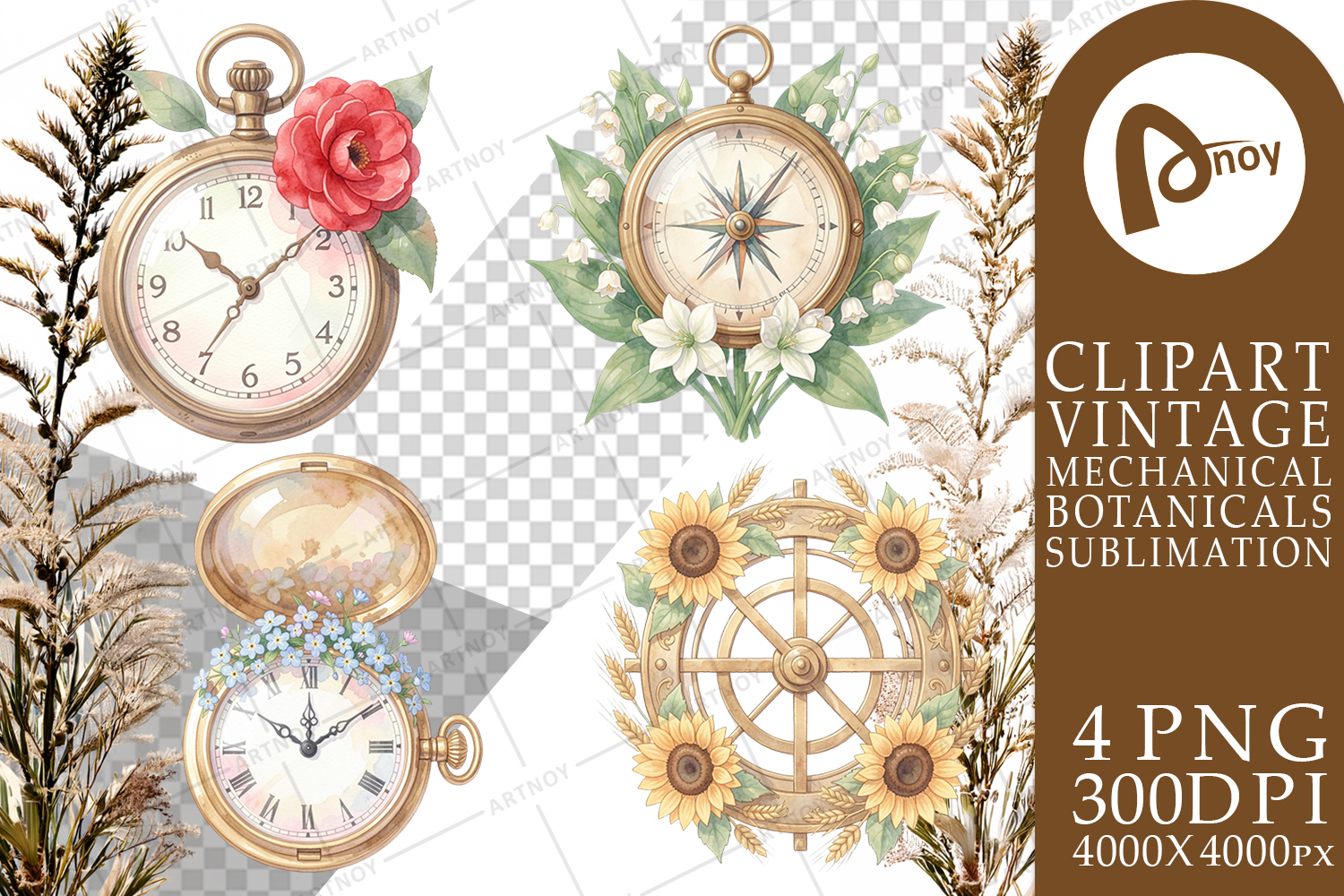 Vintage Clock And Floral Sublimation product image 1